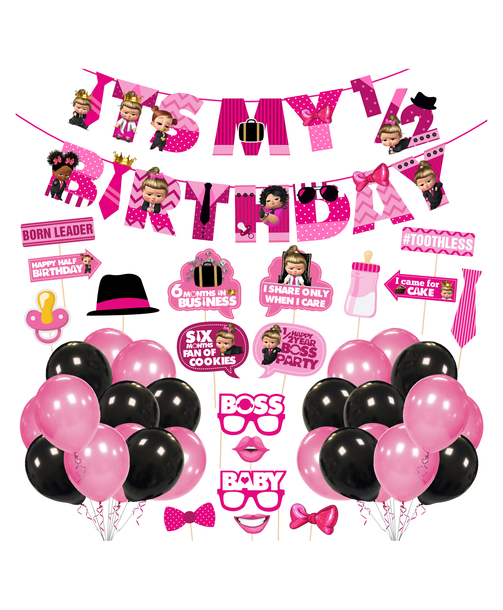 ZYOZI Girl's Half Birthday Theme Party Supplies Pink - Pack of 45-picture-20
