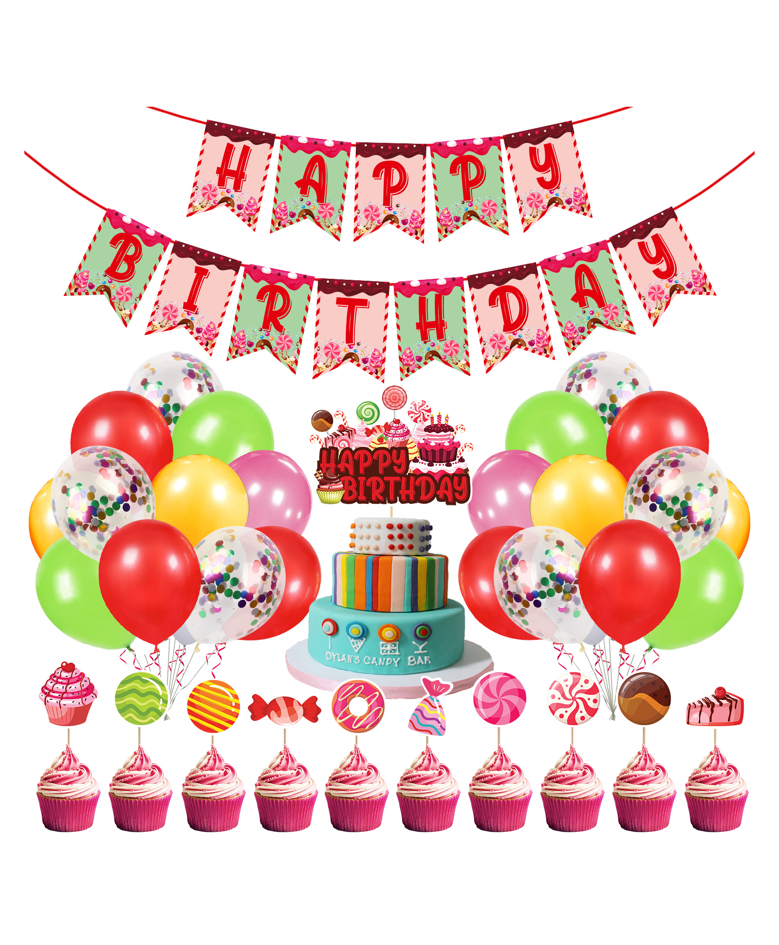 Zyozi Candy Theme Birthday Decoration Kit Multicolour - Pack of 37-picture-17