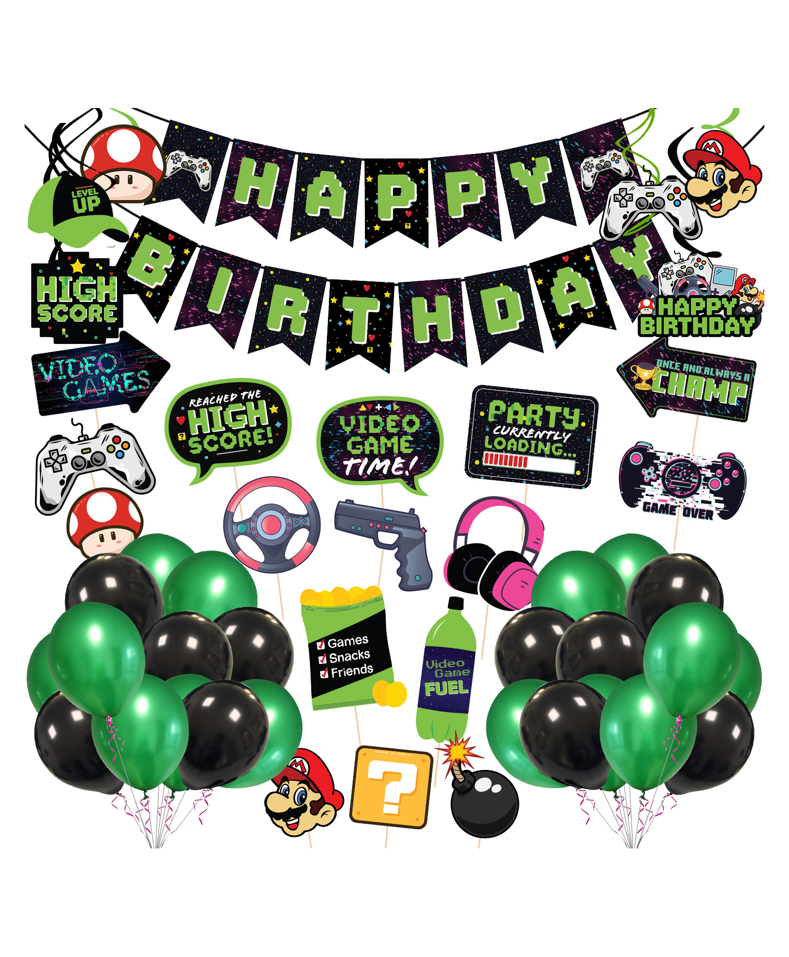 Zyozi Video Game Theme Birthday Decoration Kit Green Black - Pack of 48-image-15