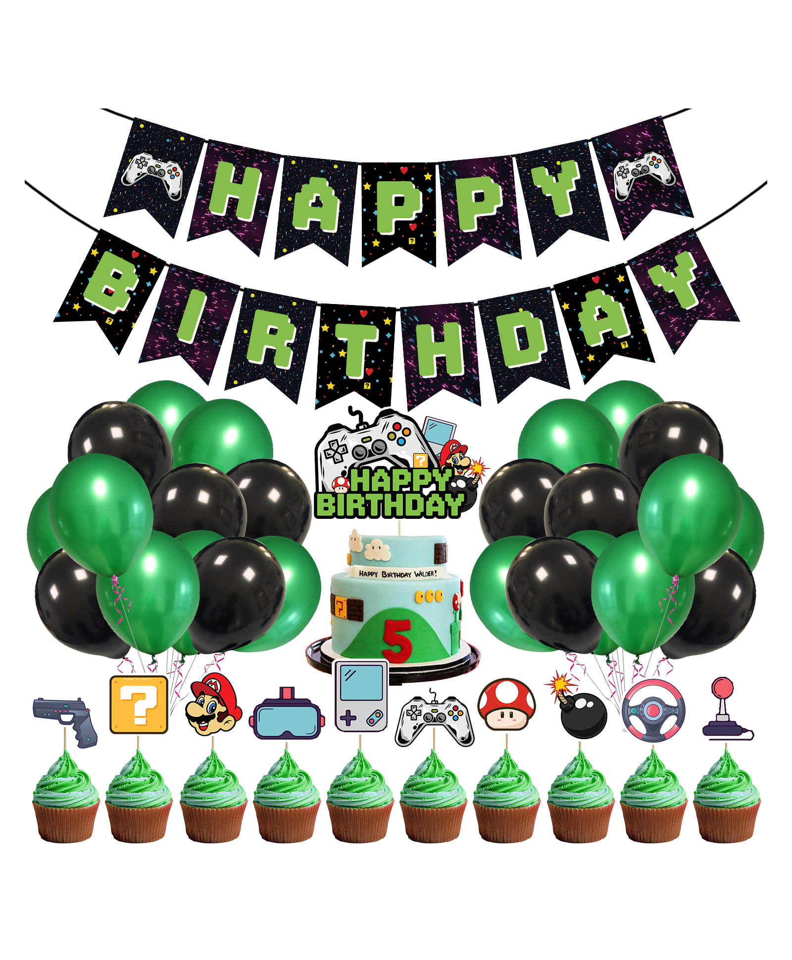 Zyozi Video Game Theme Birthday Decoration Kit Green Black Pack Of 37 Online In India Buy At Best Price From Firstcry Com