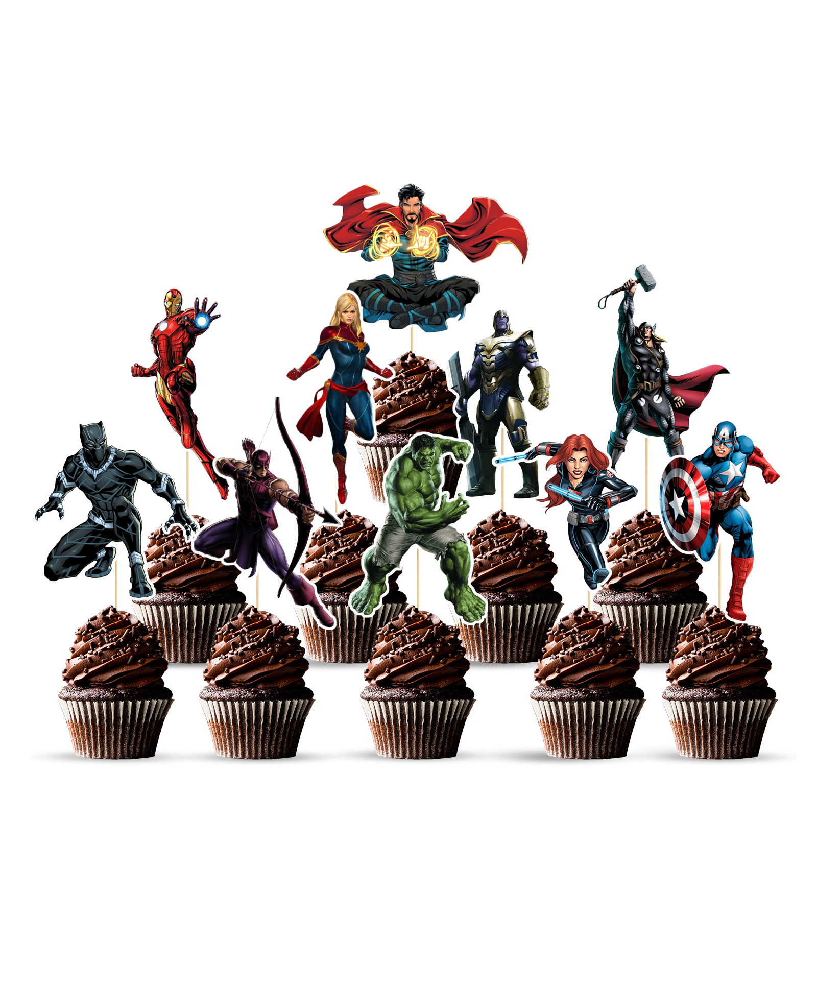 Zyozi Avenger Theme Birthday Cupcake Toppers Multicolor - Pack of 10