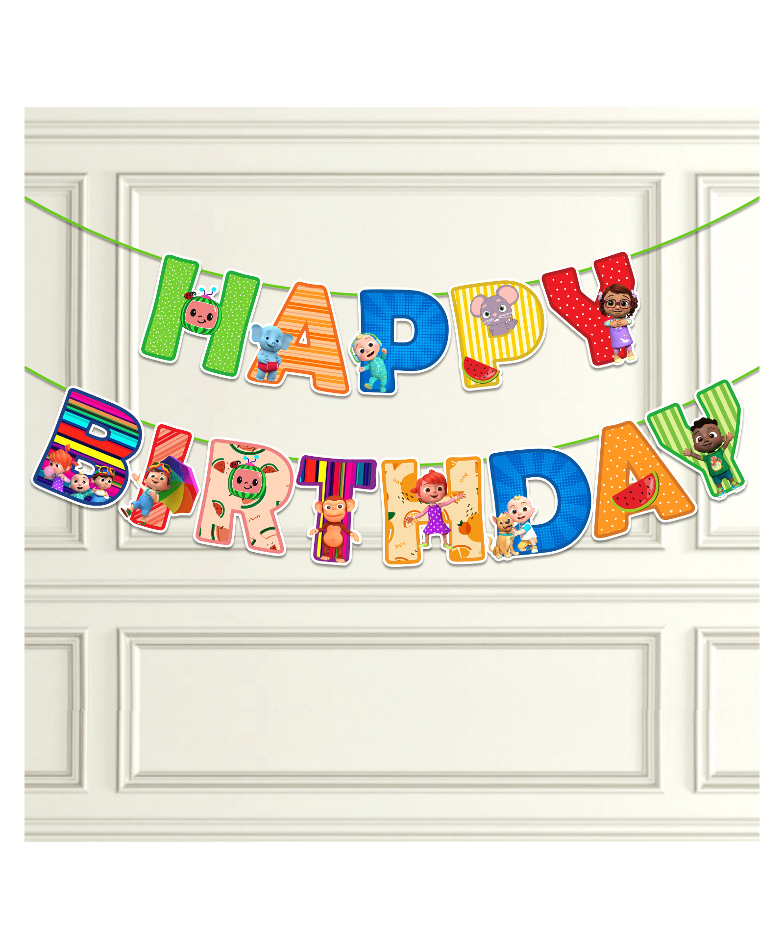 Zyozi Cocomelon Theme Happy Birthday Banner Multicolor - Length 127 cm-image-9