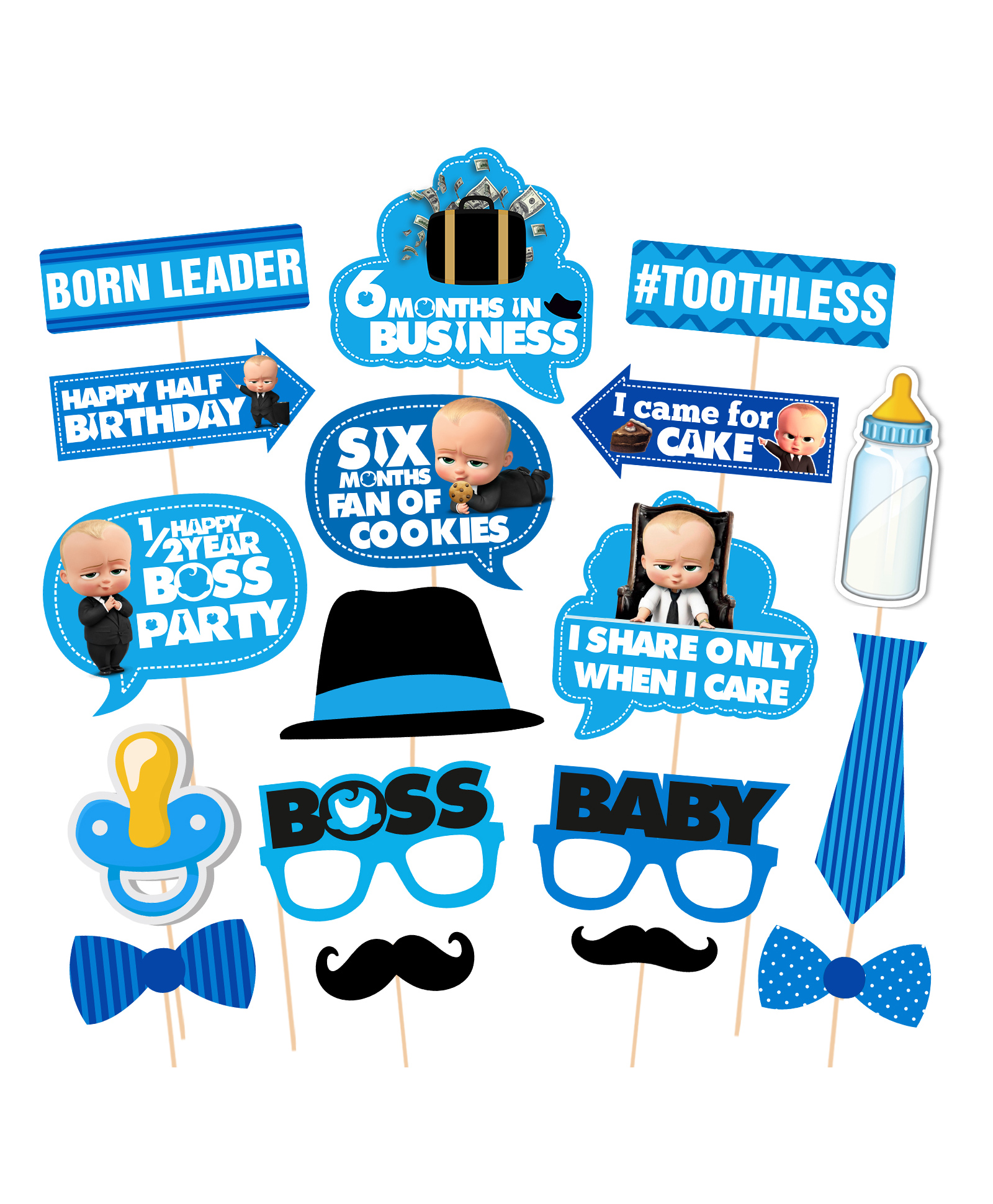 Zyozi Half Birthday Photo Booth Props Blue - 18 Pieces-picture-27