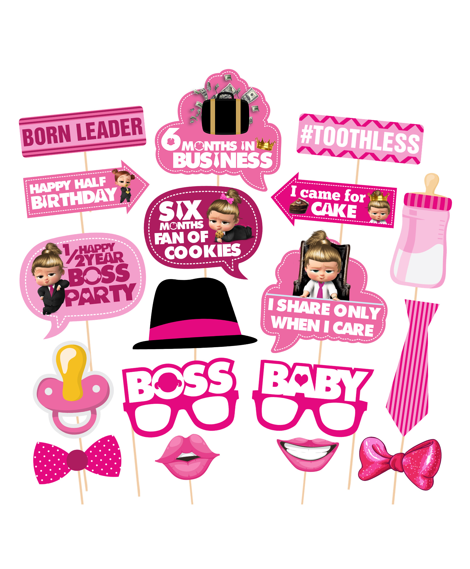 Zyozi Girl Half Birthday Theme Photo Booth Props Pink - 18 Pieces-image-47
