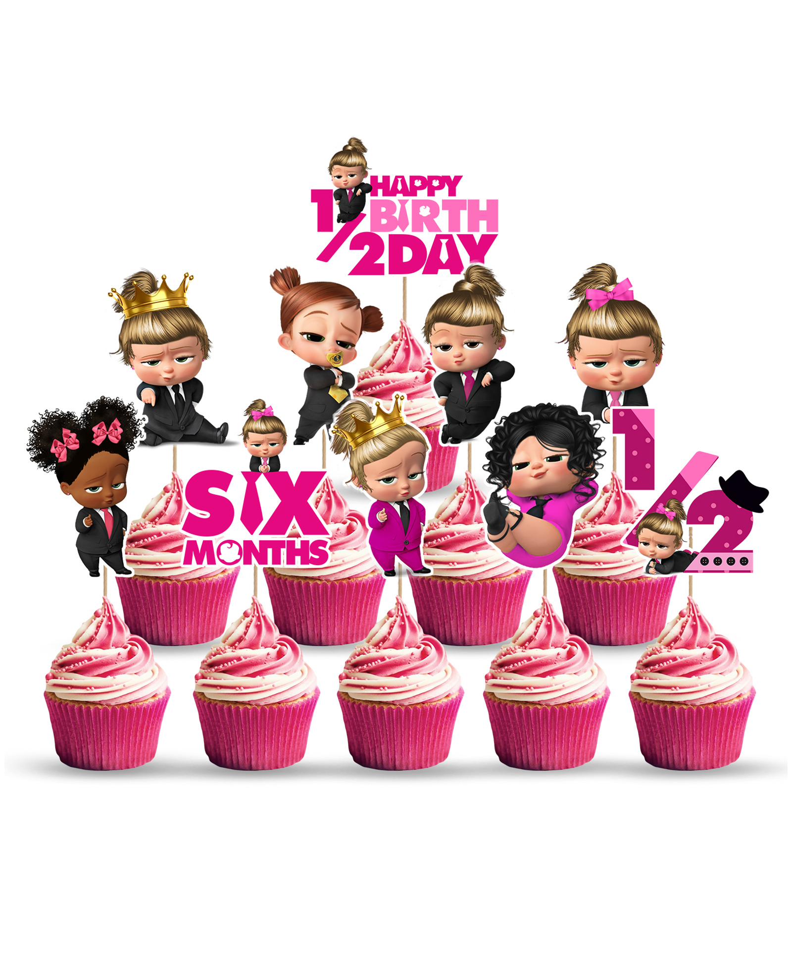 Zyozi Girl Theme Half Birthday Cupcake Toppers Pink - Pack of 10-picture-26