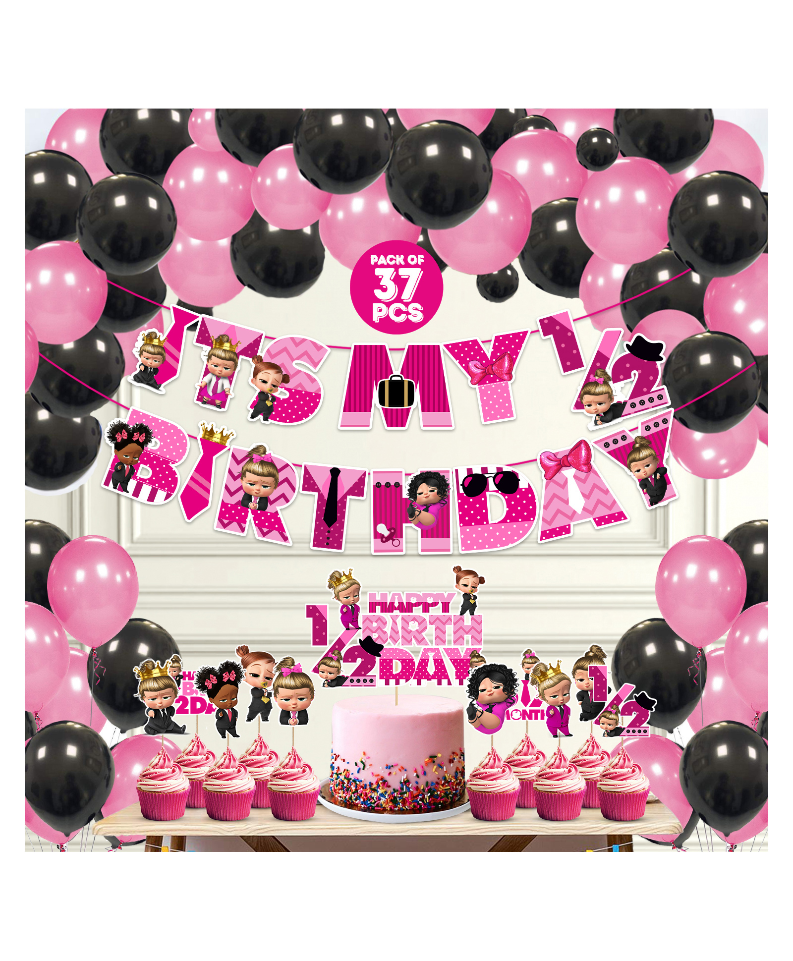 Zyozi Half Birthday Decorations Pink - Pack of 37-picture-12