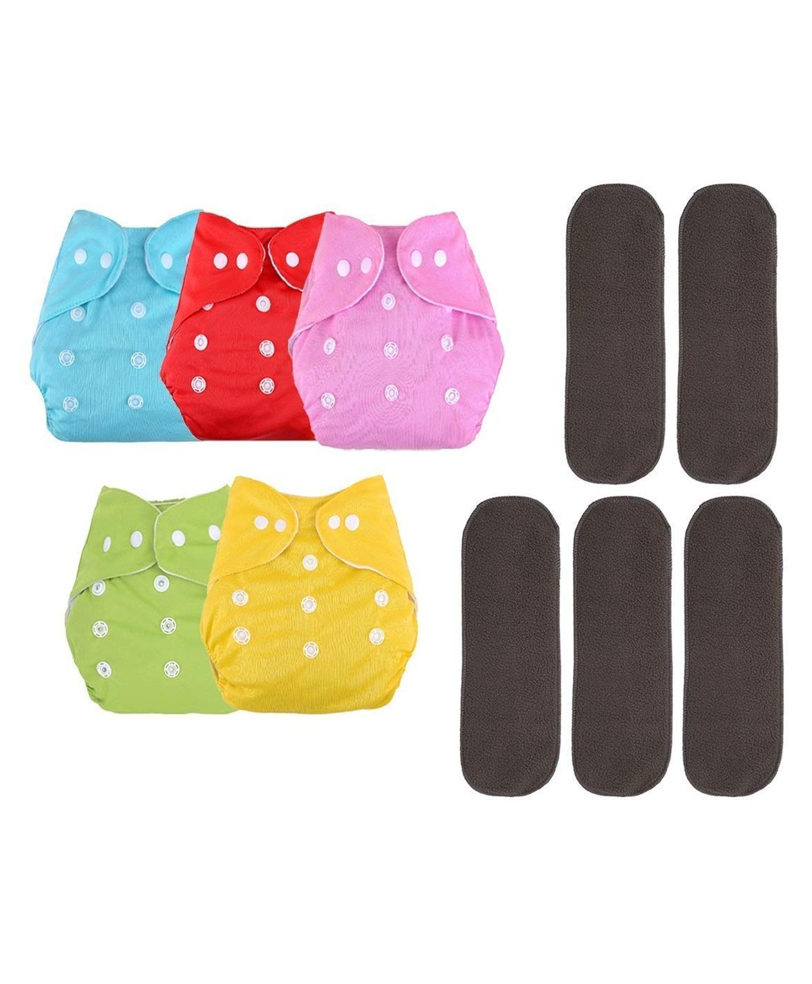 DOMENICO Adjustable Cloth Diaper Nappies With Wet Free Inserts Pack of 5 - Multicolor-picture-26