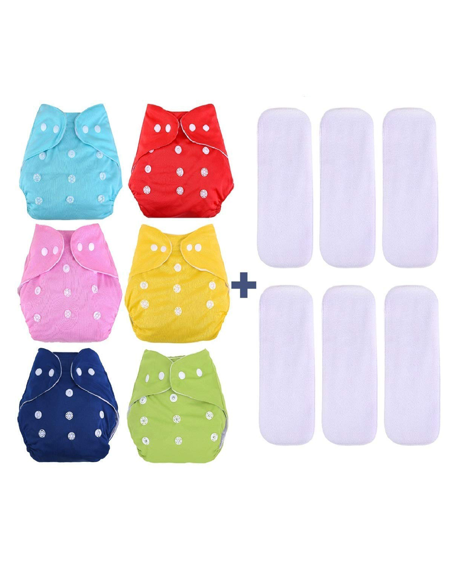 DOMENICO Adjustable Cloth Diaper Nappies With Wet Free Inserts Pack of 12 - Multicolor-picture-29