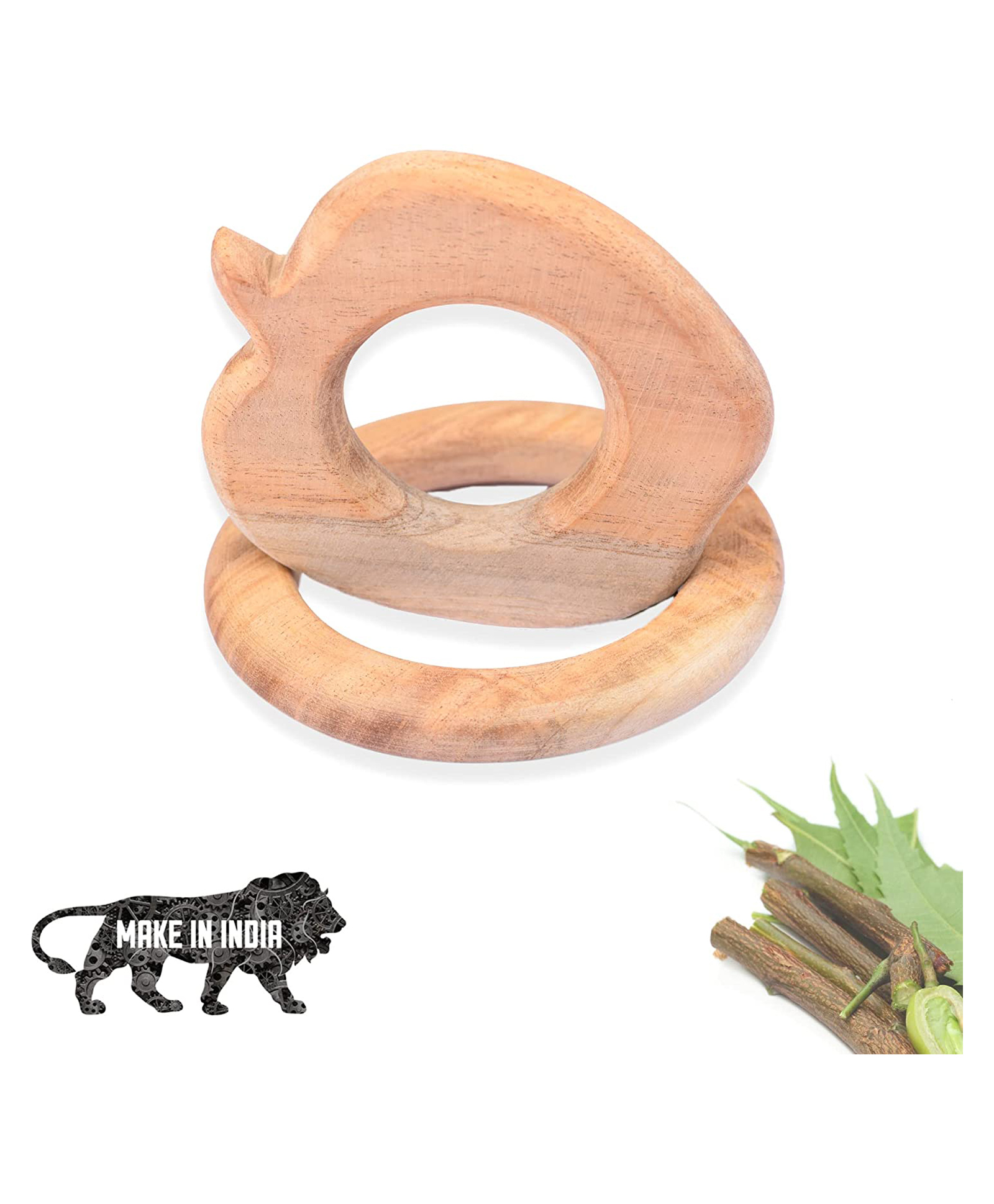 geltoy Neem Handmade and Safe Wooden Apple Circle Teethers Set of 2 - Brown-picture-17