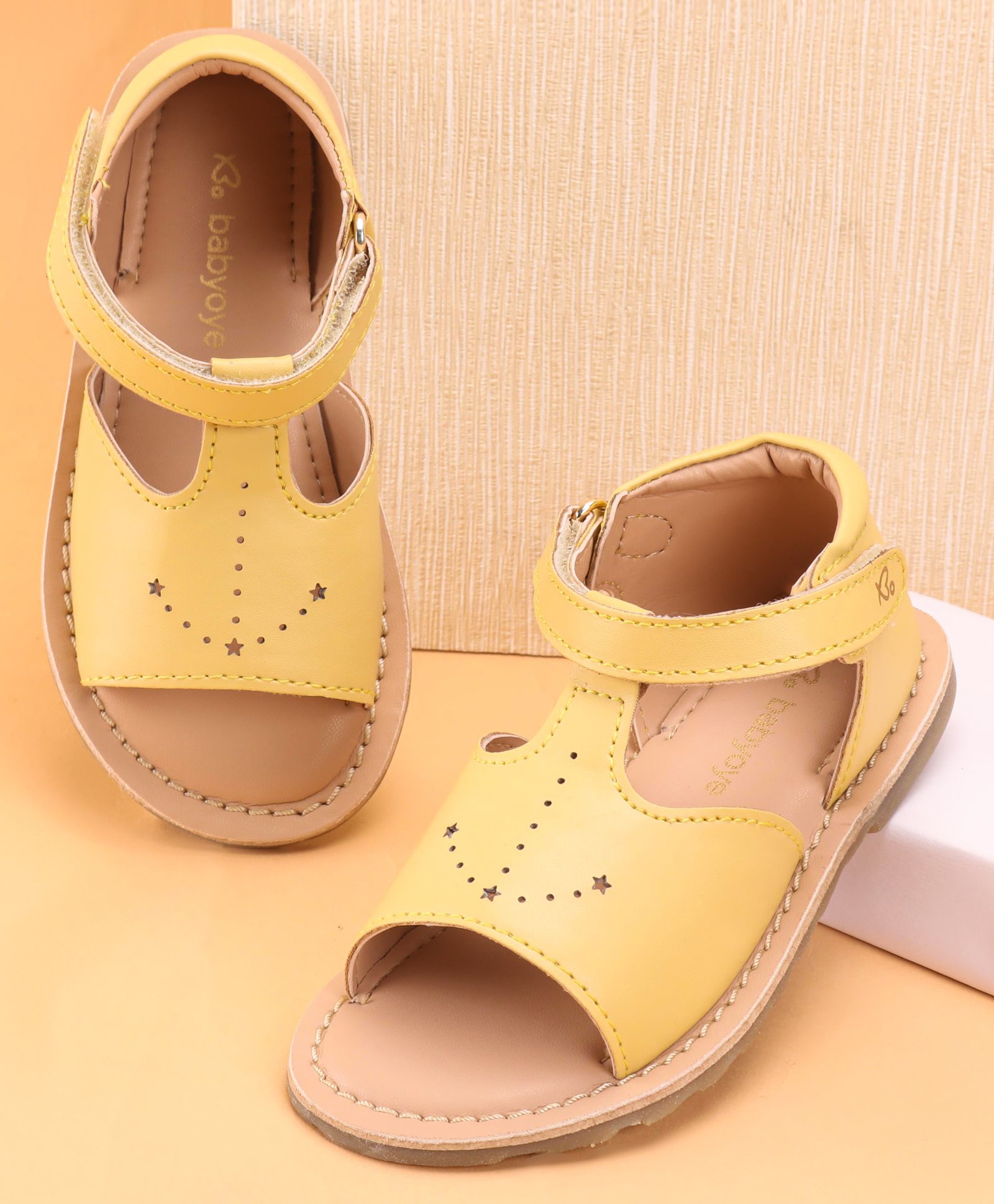 Babyoye Solid Velcro Closure Sandals - Yellow-picture-12