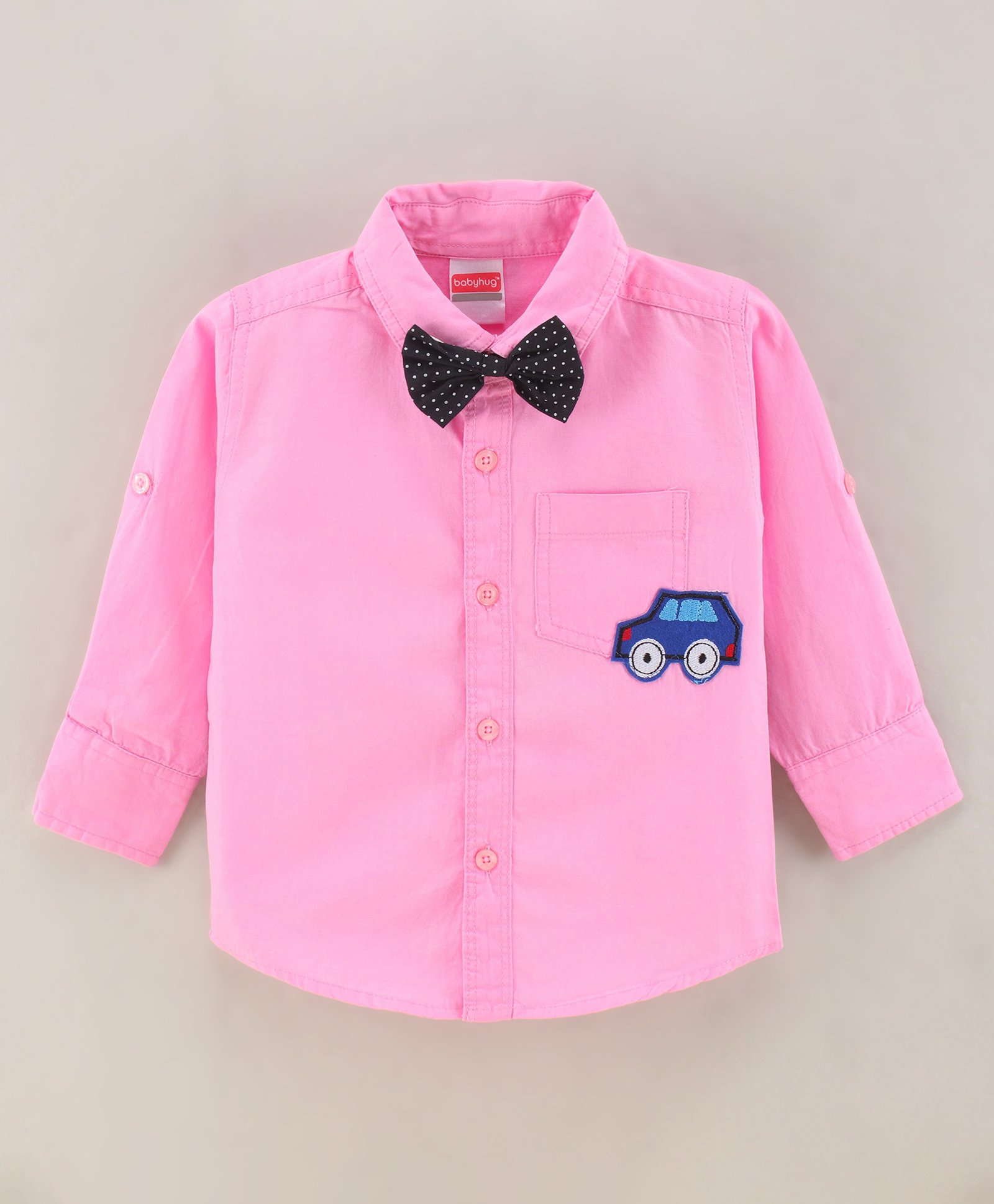 Babyhug Full Sleeve Regular Collar Shirt With Bow - Pink-picture-22