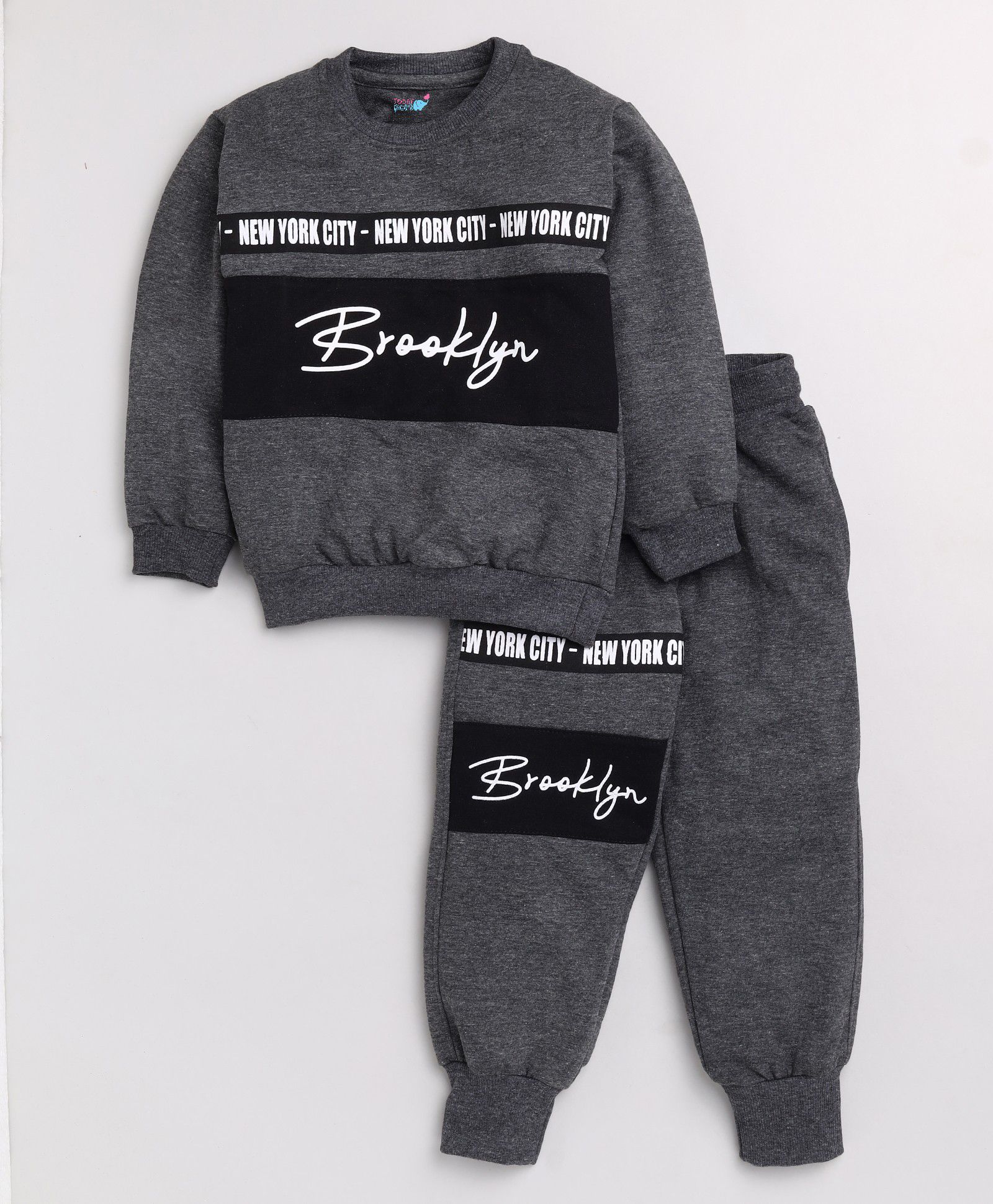 TOONYPORT Full Sleeves Text Print Sweatshirt And Joggers Set - Grey-image-16
