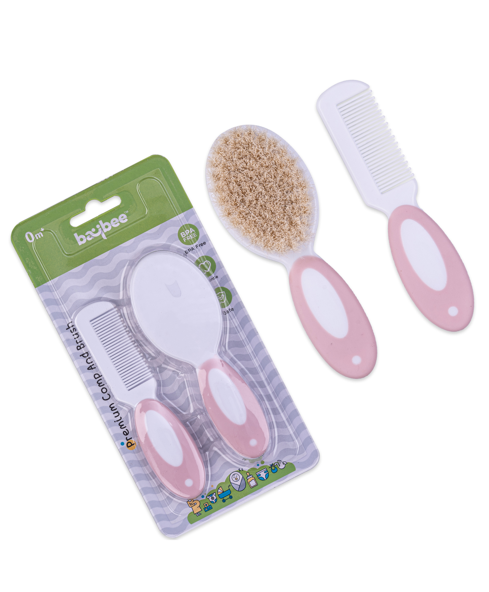 BAYBEE Premium Hair Brush & Comb Grooming Set - Pink-image-39