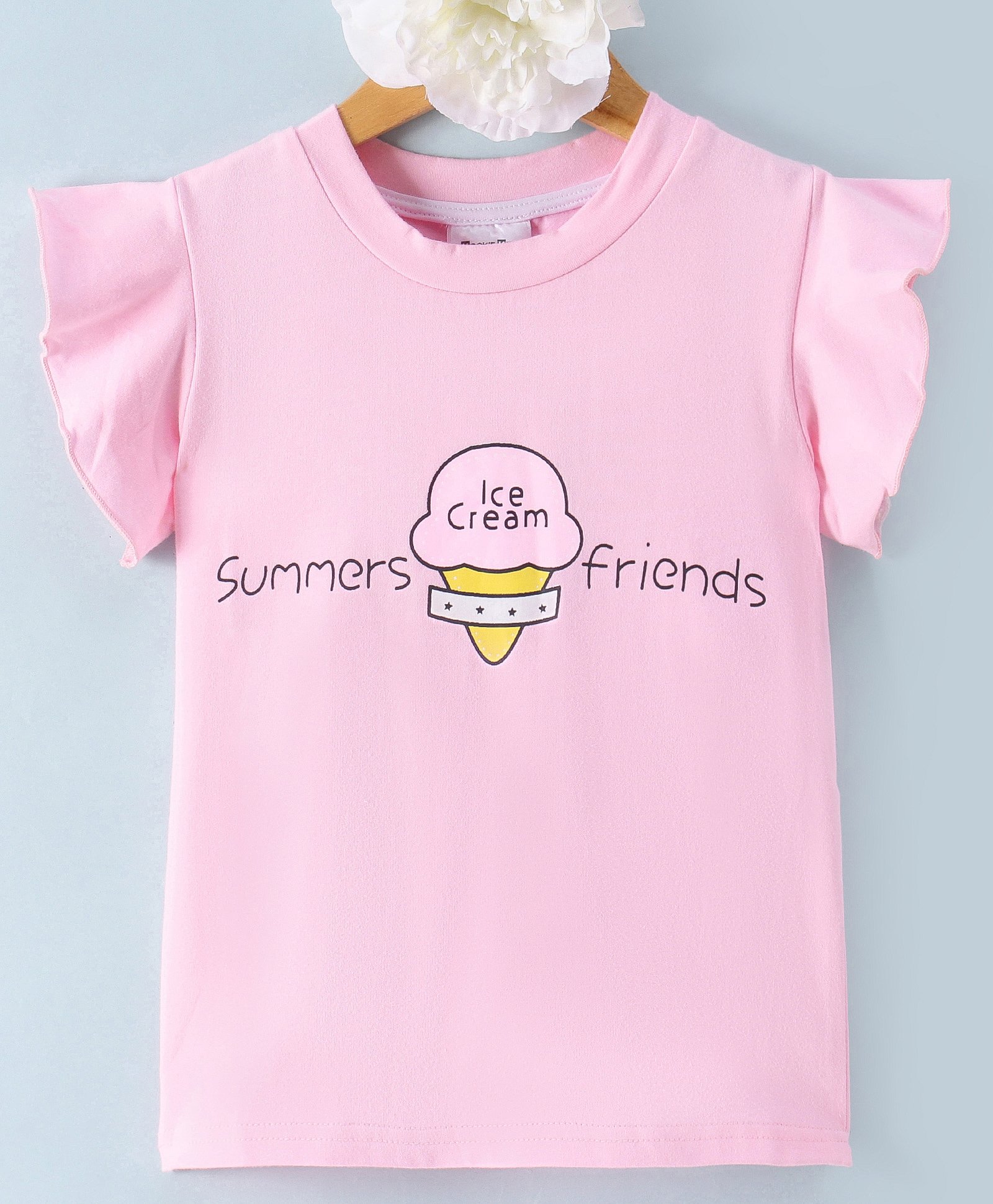 Kookie Kids Cap Sleeves Top Ice Cream Print - Light Pink-image-17