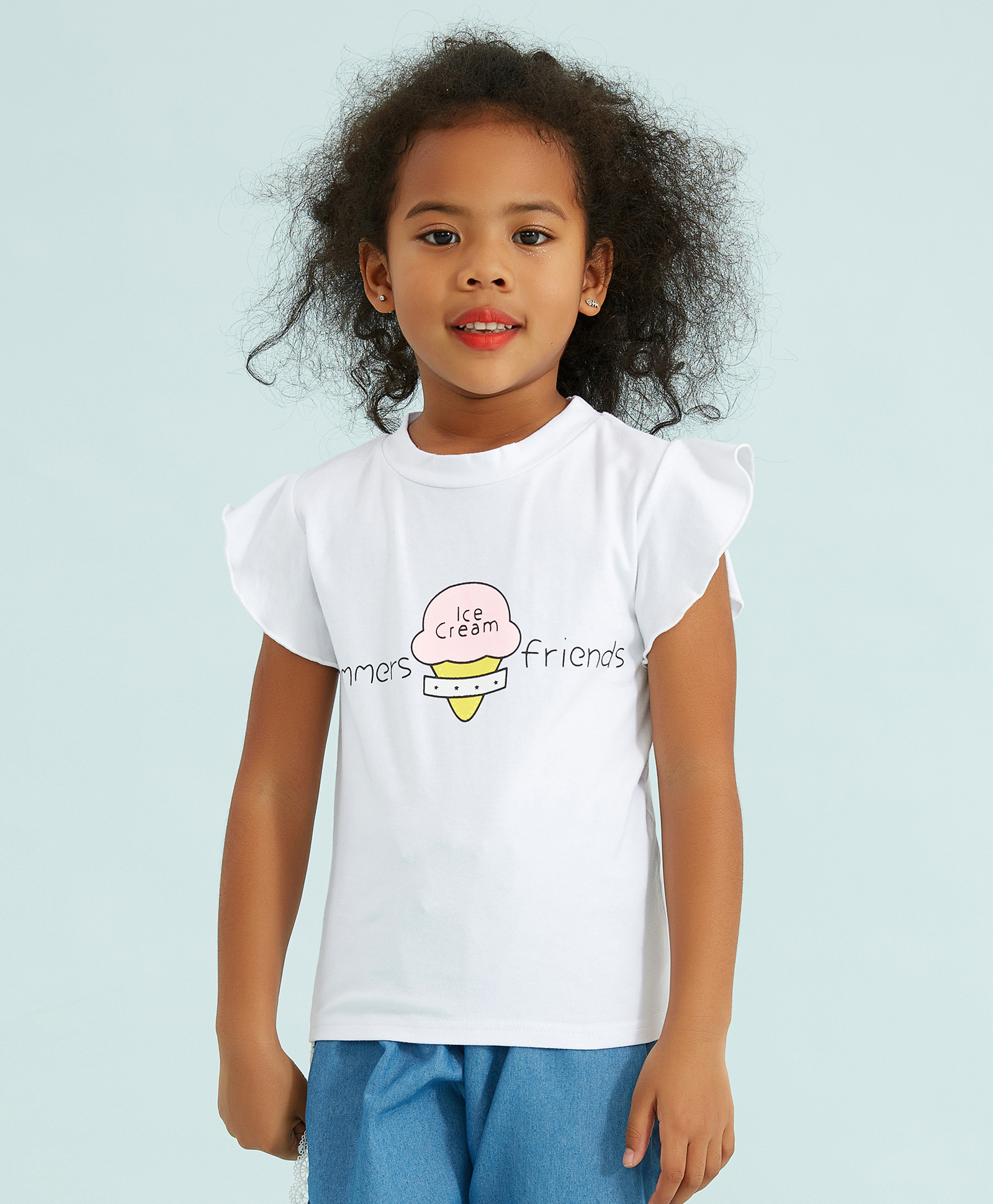 Kookie Kids Cap Sleeves Top Ice Cream Print - White-picture-17