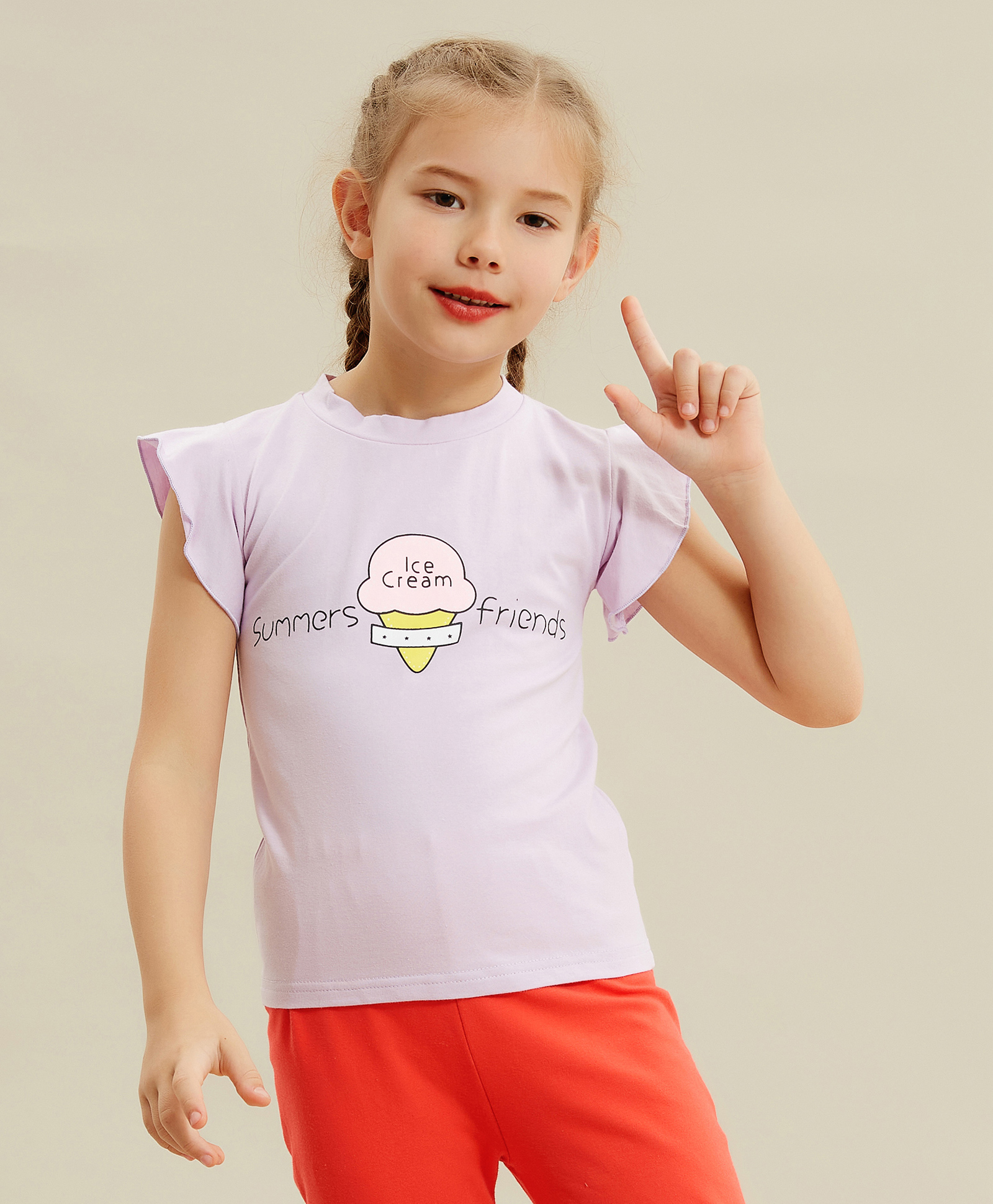 Kookie Kids Cap Sleeves Top Ice Cream Print - Light Purple-image-10