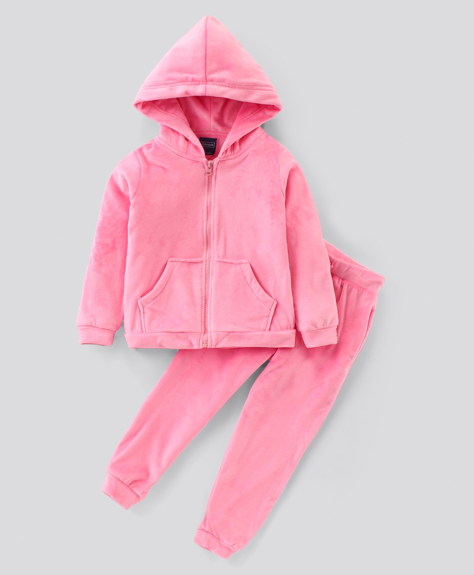 Pine Kids Full Sleeves Velour Set with Hoodie and Trouser - Pink-picture-22