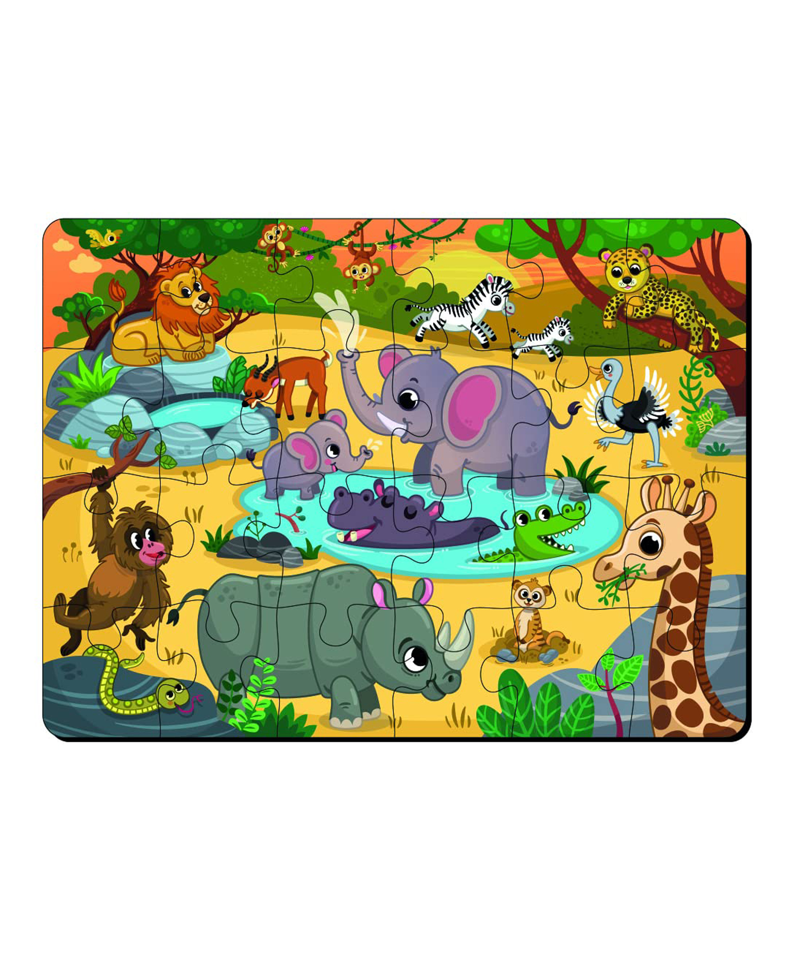 Mini Leaves 24 Pieces Wooden Wild Safari Animal Floor Jigsaw Puzzle with Wooden Box-image-46
