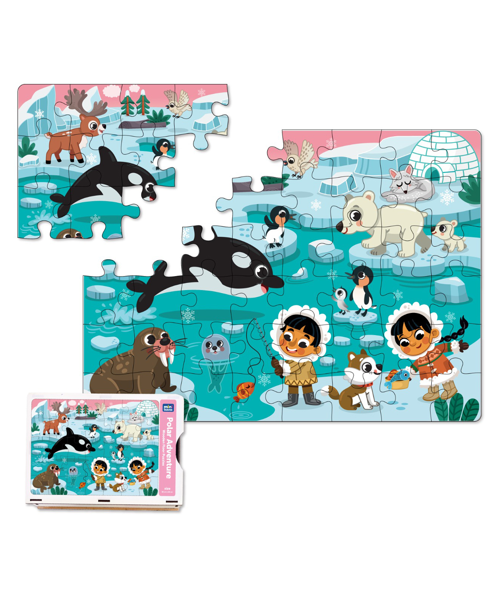 minileaves Mini Leaves 48 Pieces Wooden Polar Adventure Floor Jigsaw Puzzle with Wooden Box-picture-28
