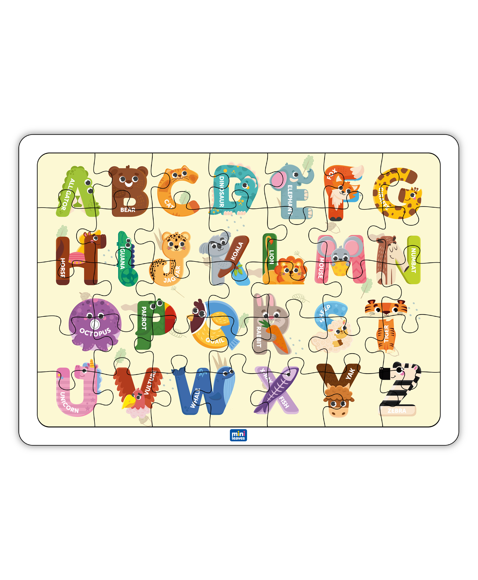 Mini Leaves 35 Pieces Wooden Capital Letter ABCD Puzzle with Wooden Tray-image-47