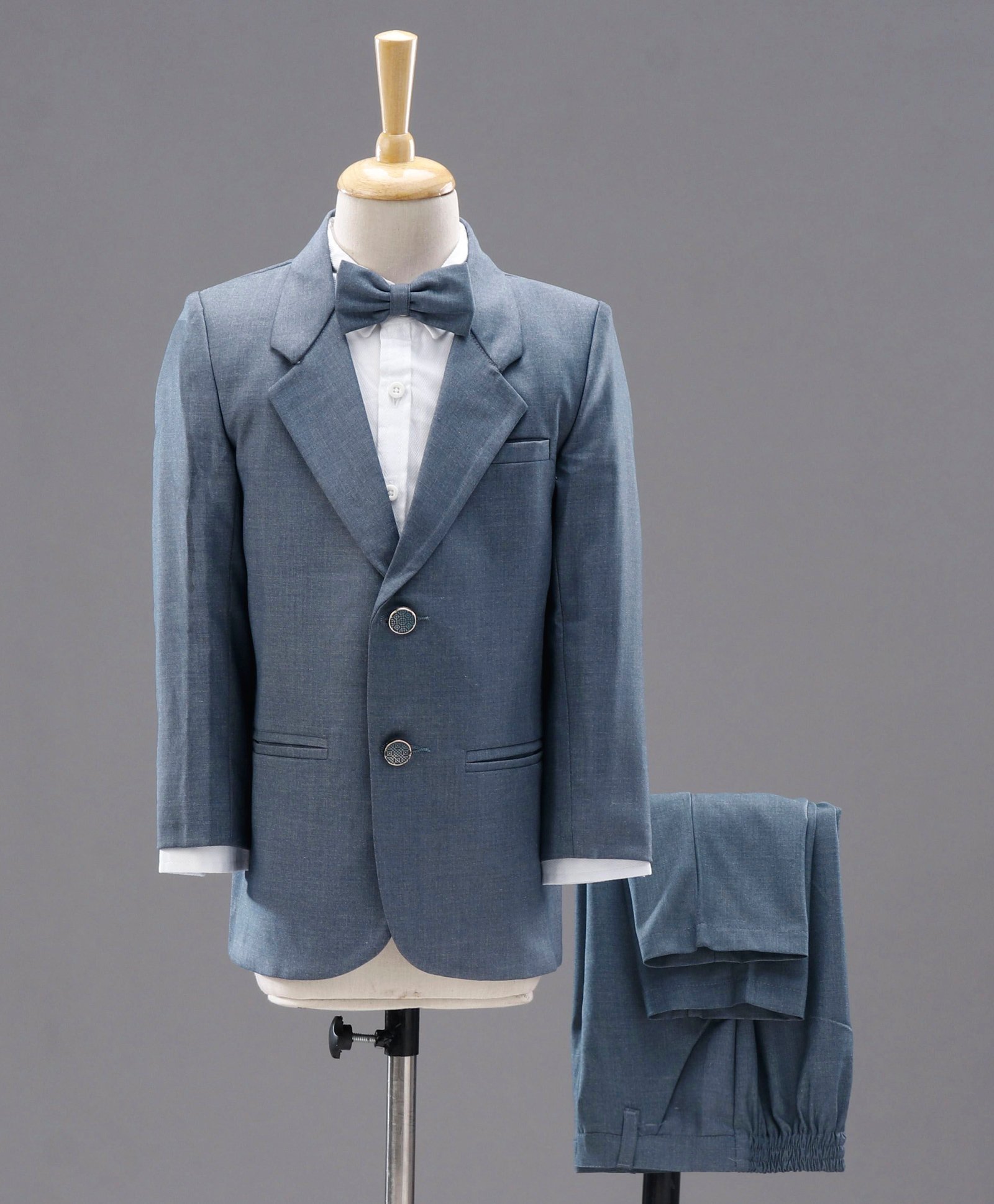 Babyhug Full Sleeves Party Suit with Bow Solid - Blue-picture-17