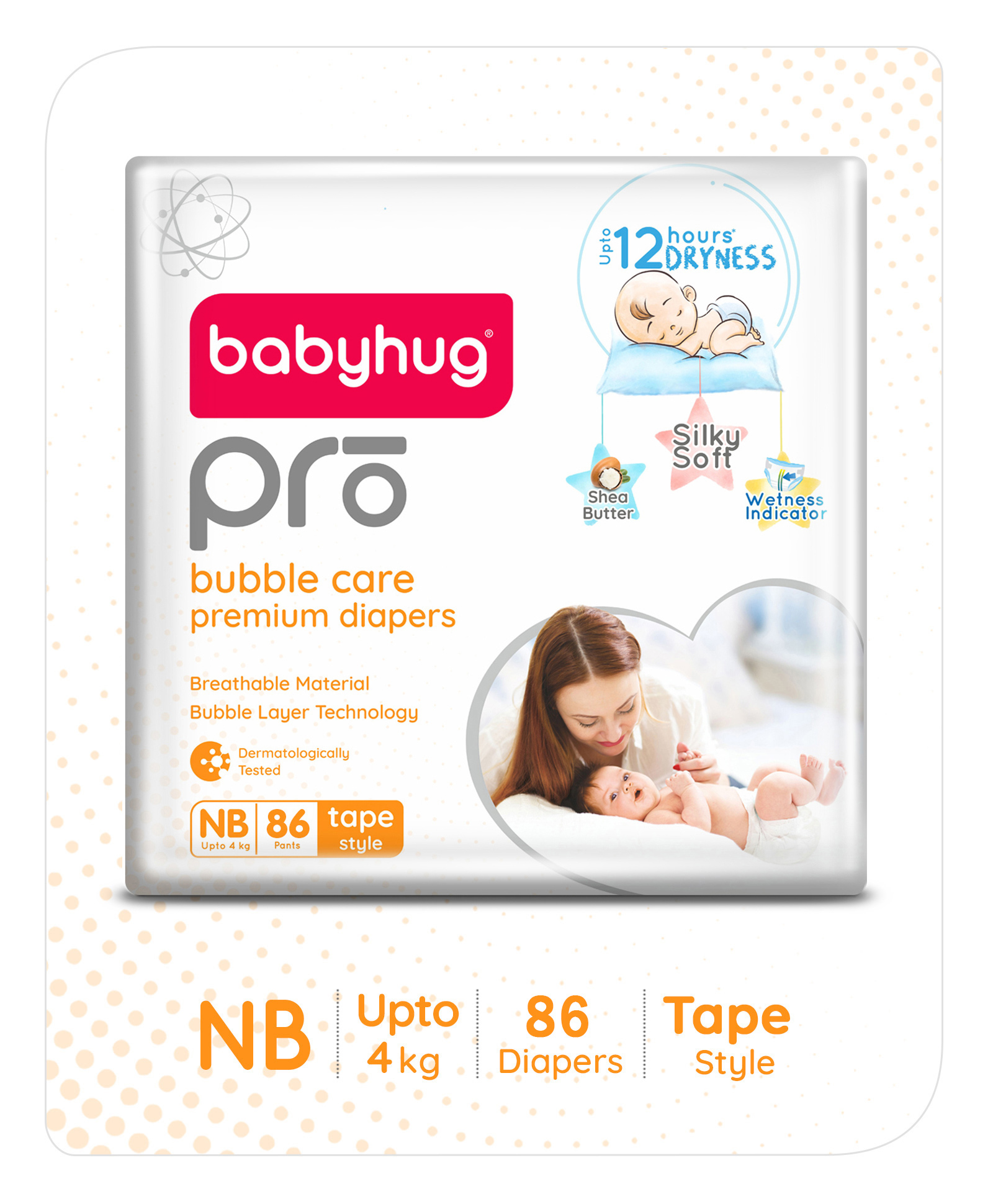 Buy Babyhug Pro Bubble care premium Tape Style Diaper New Born 86