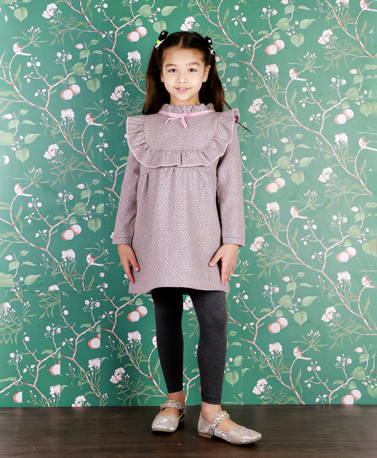 Full Sleeves Twinkle Bow Flannel Dress 