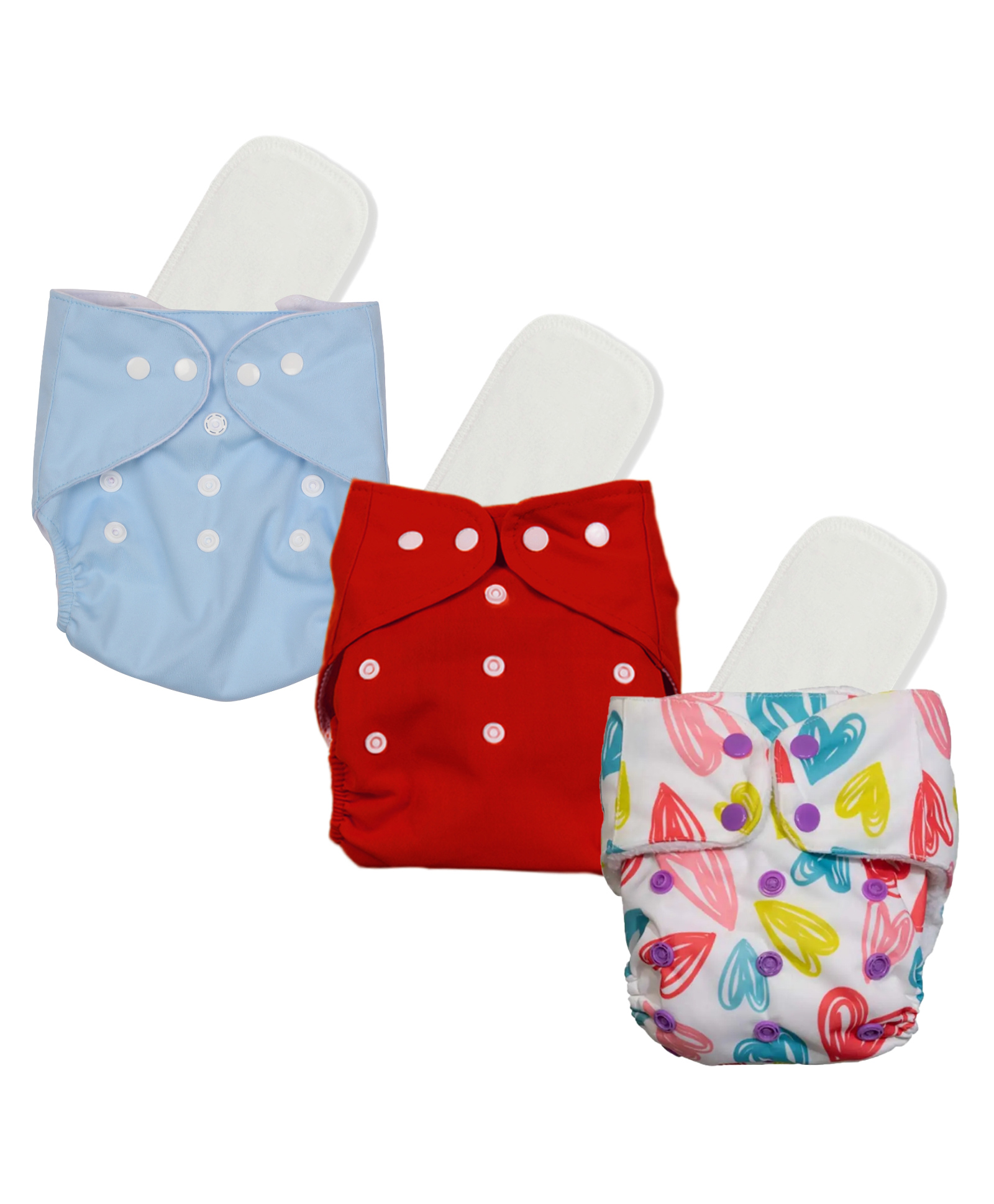 Mylo Baby Freesize Adjustable Cloth Diapers with 3 Free Insert Oeko Tex Certified Pack of 3 - Blue Red Heart Print Multicolour-picture-17