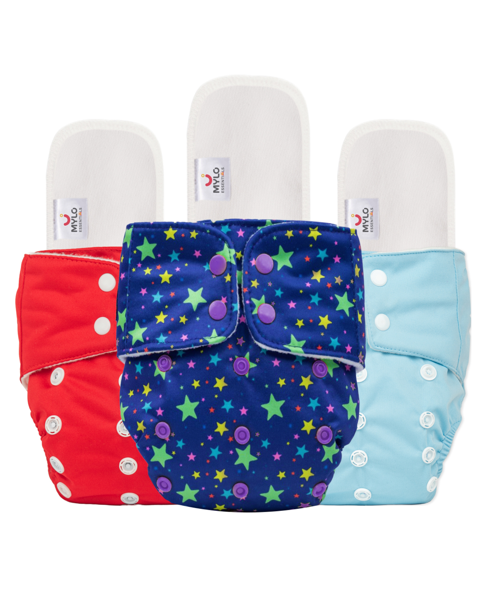 Mylo Baby Freesize Adjustable Cloth Diapers with 3 Free Insert Oeko Tex CertifiedPack of 3 - Red Blue Twinkle Print Multicolour-image-39