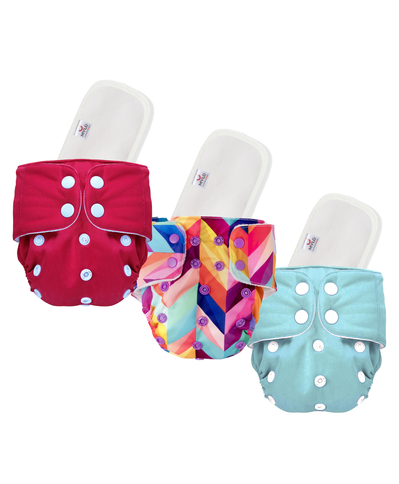 Mylo Baby Freesize Adjustable Cloth Diapers with 3 Free Insert Oeko Tex Certified Pack of 3 - Red  Blue Rainbow Multicolour-image-13