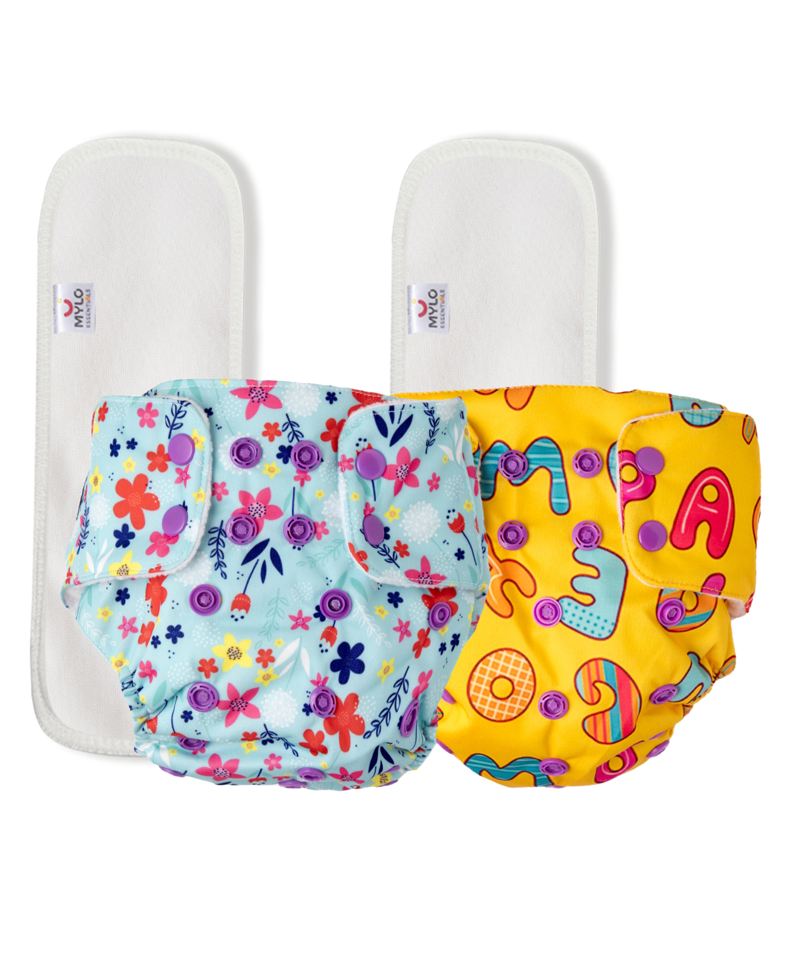 Mylo Baby Freesize Adjustable Cloth Diapers with 2 Free Insert Oeko Tex Certified Pack of 2 - ABC Floral Spring Multicolour-image-38