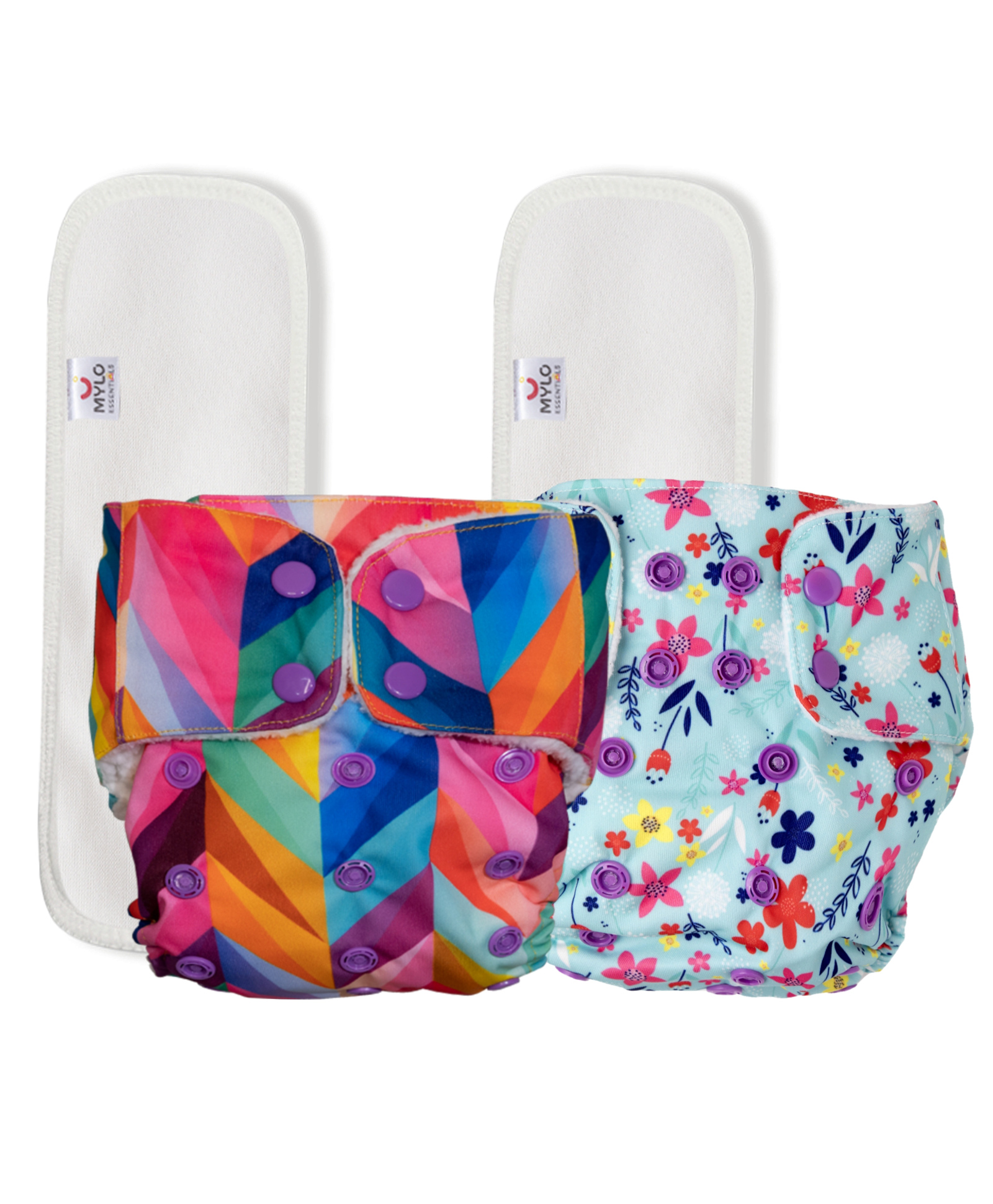 Mylo Baby Freesize Adjustable Cloth Diapers with 2 Free Insert Oeko Tex Certified Pack of 2 - Floral Spring  Rainbow Multicolour-picture-26
