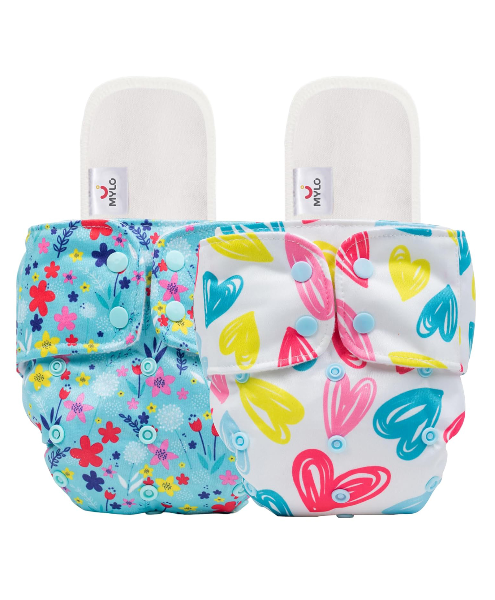 Mylo Baby Freesize Adjustable Cloth Diapers with 2 Free Insert Oeko Tex Certified Pack of 2 - Floral Spring  Heart Doodles Multicolour-picture-27