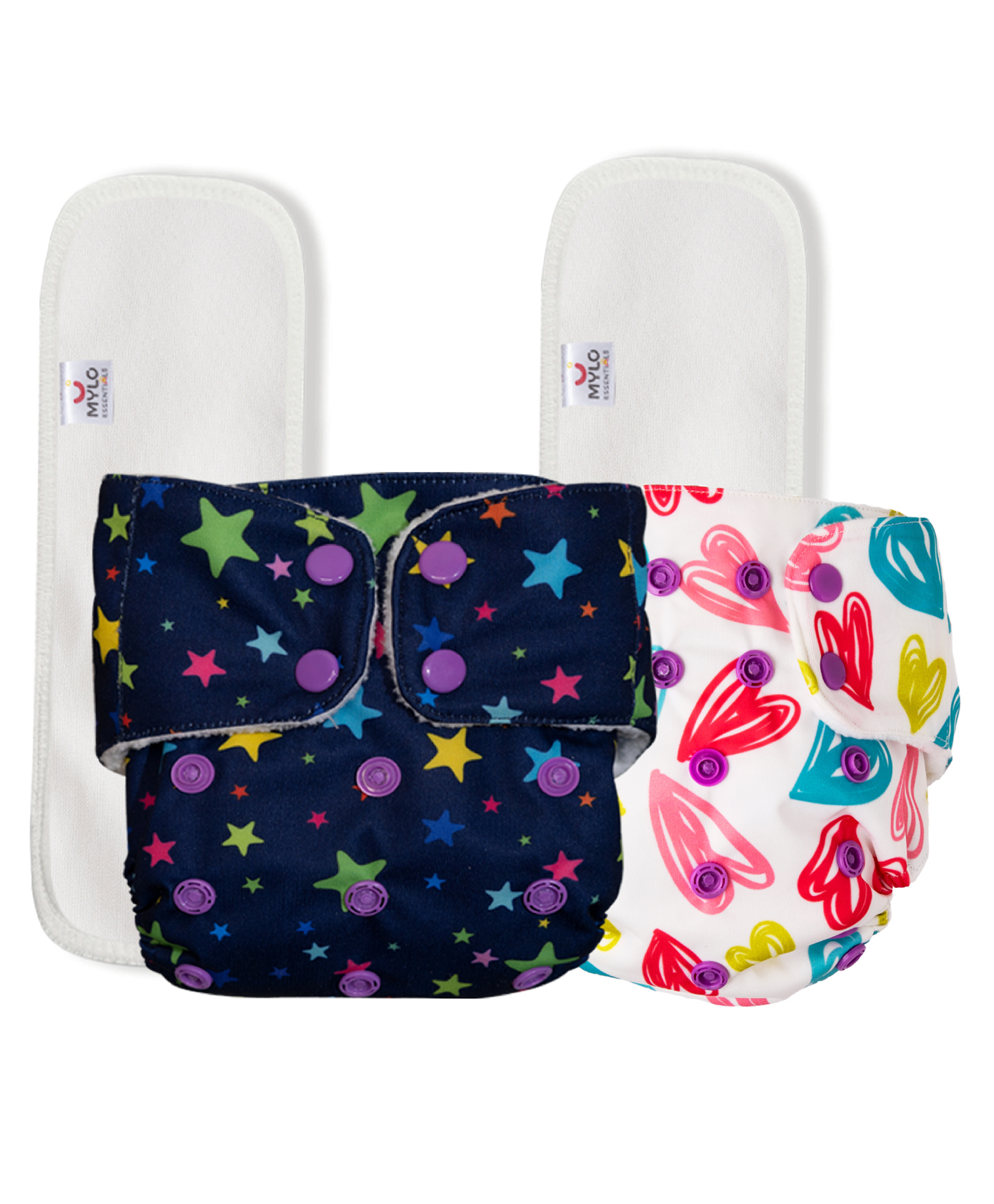 Mylo Baby Freesize Adjustable Cloth Diapers with 2 Free Insert Oeko Tex Certified Pack of 2 - Twinkle Twinkle Heart Doodles Multicolour-picture-10