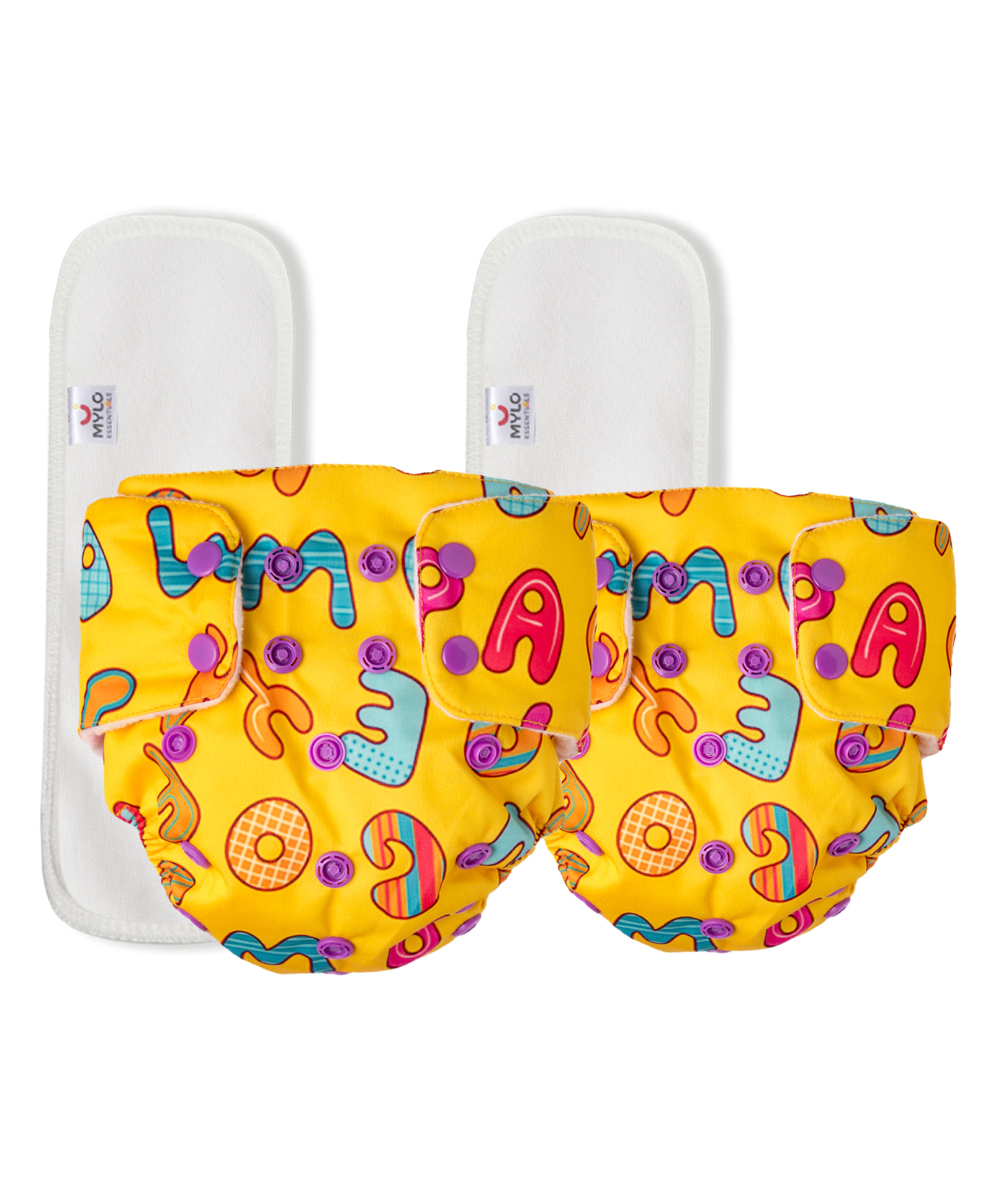 Mylo Baby Freesize Adjustable Cloth Diapers with 2 Free Insert Oeko Tex Certified Pack of 2 - ABC Print-picture-42