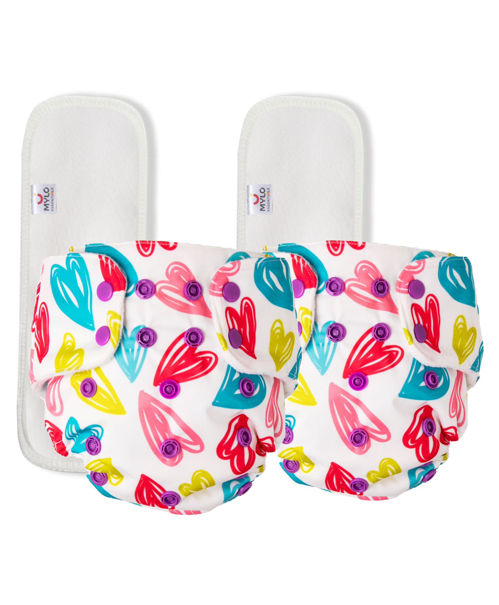 Mylo Baby Freesize Adjustable Cloth Diapers with 2 Free Insert Oeko Tex Certified Pack of 2 - Heart Doodles-picture-29