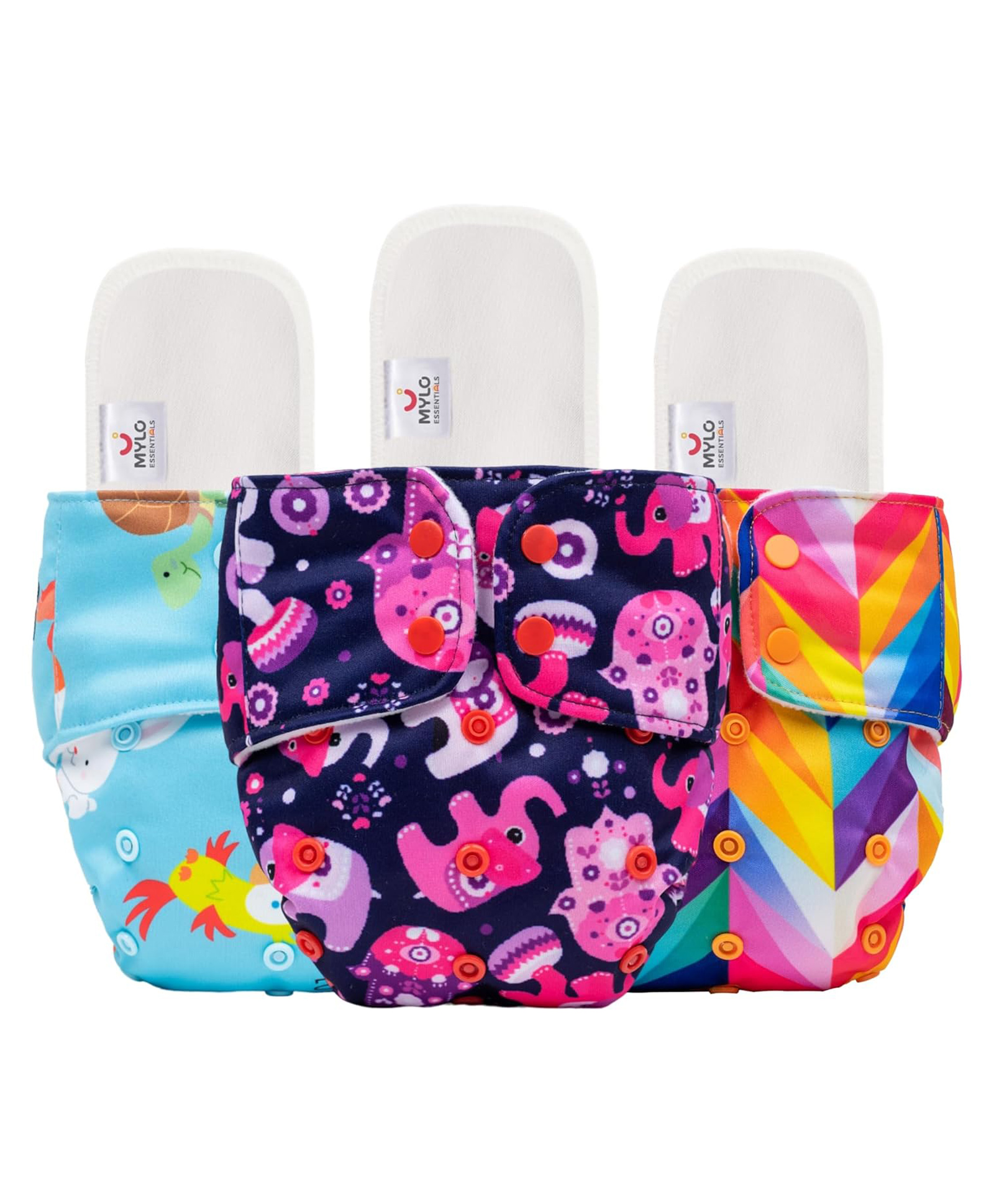 Mylo Baby Freesize Adjustable Cloth Diapers with 3 Free Insert Oeko Tex Certified Pack of 3 - Rainbow Purple Love  Pet Love Multicolour-picture-22