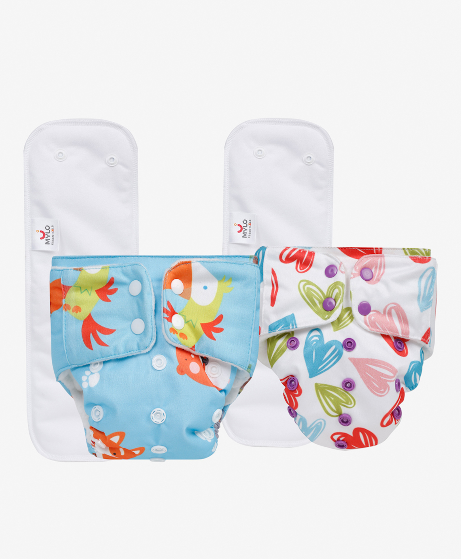 Mylo Baby Freesize Adjustable Cloth Diapers with 2 Free Insert Oeko Tex Certified Pack of 2 - Heart Doodles Pet Love Multicolour-picture-43