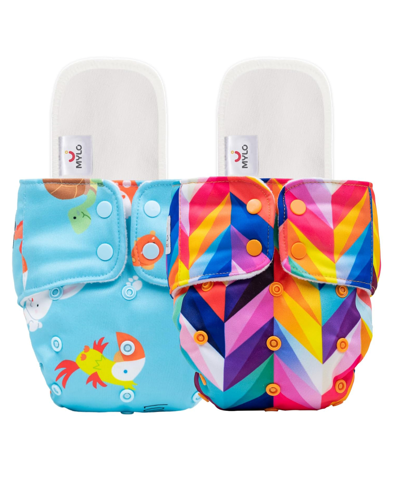 Mylo Baby Freesize Adjustable Cloth Diapers with 2 Free Insert Oeko Tex Certified Pack of 2 - Rainbow Pet Love Multicolour-image-33