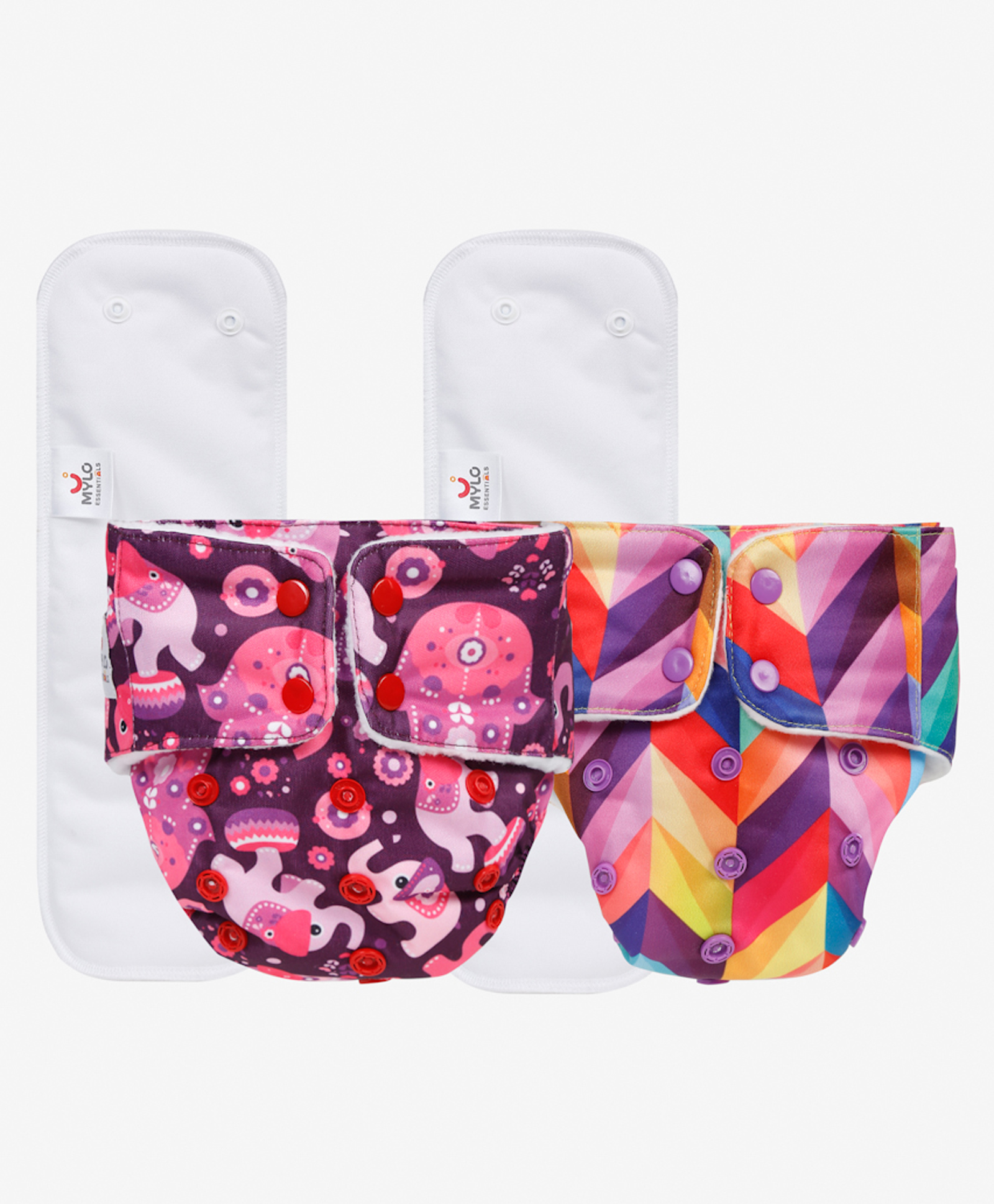 Mylo Baby Freesize Adjustable Cloth Diapers with 2 Free Insert Oeko Tex Certified Pack of 2 - Rainbow Purple Love Multicolour-image-34