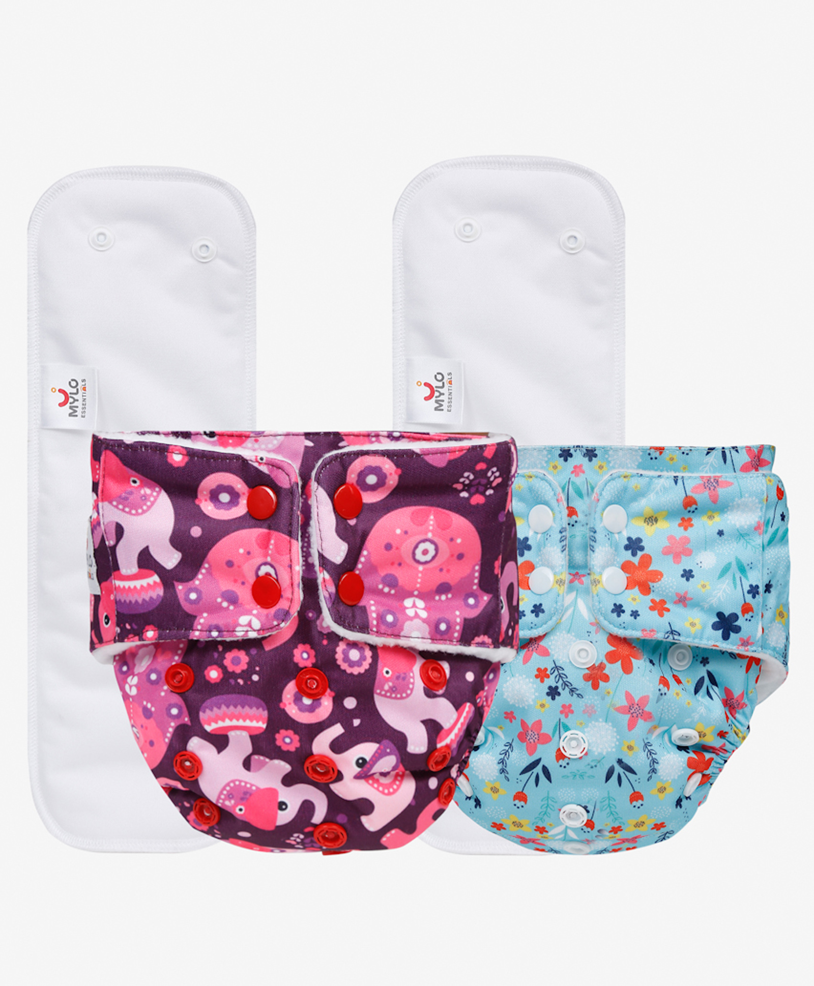 Mylo Baby Freesize Adjustable Cloth Diapers with 2 Free Insert Oeko Tex Certified Pack of 2 - Floral Spring Purple Love Multicolour-picture-33