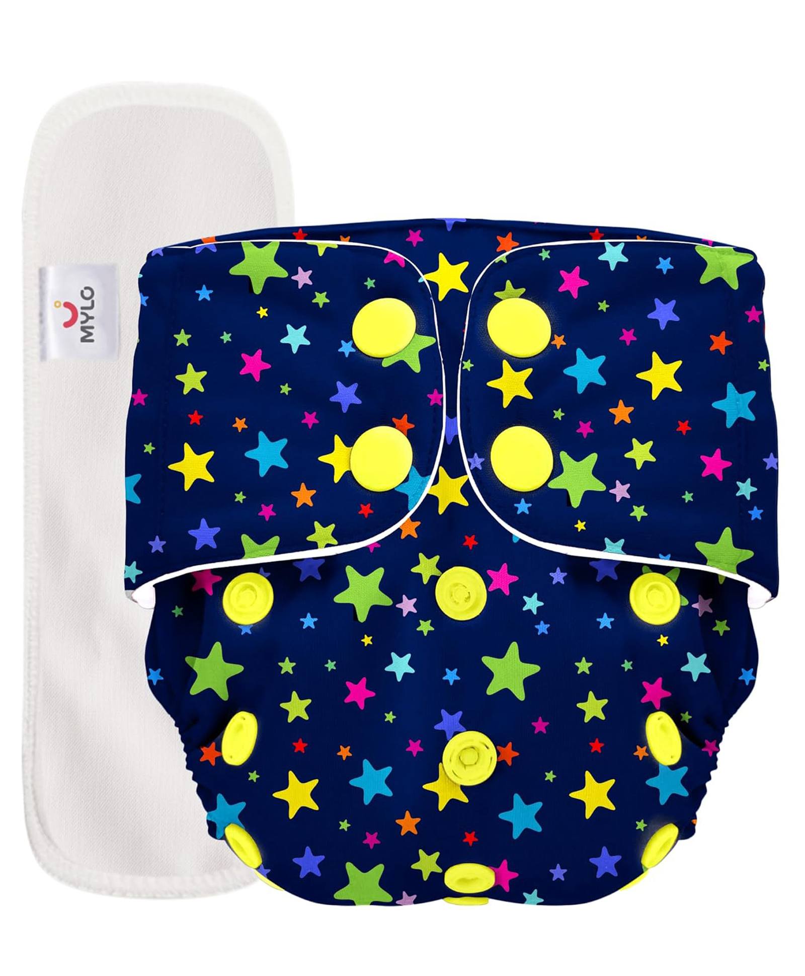 Mylo Baby Freesize Adjustable Cloth Diapers with 1 Free Insert Oeko Tex Certified Pack of 1 Twinkle Print - Multicolour-picture-40