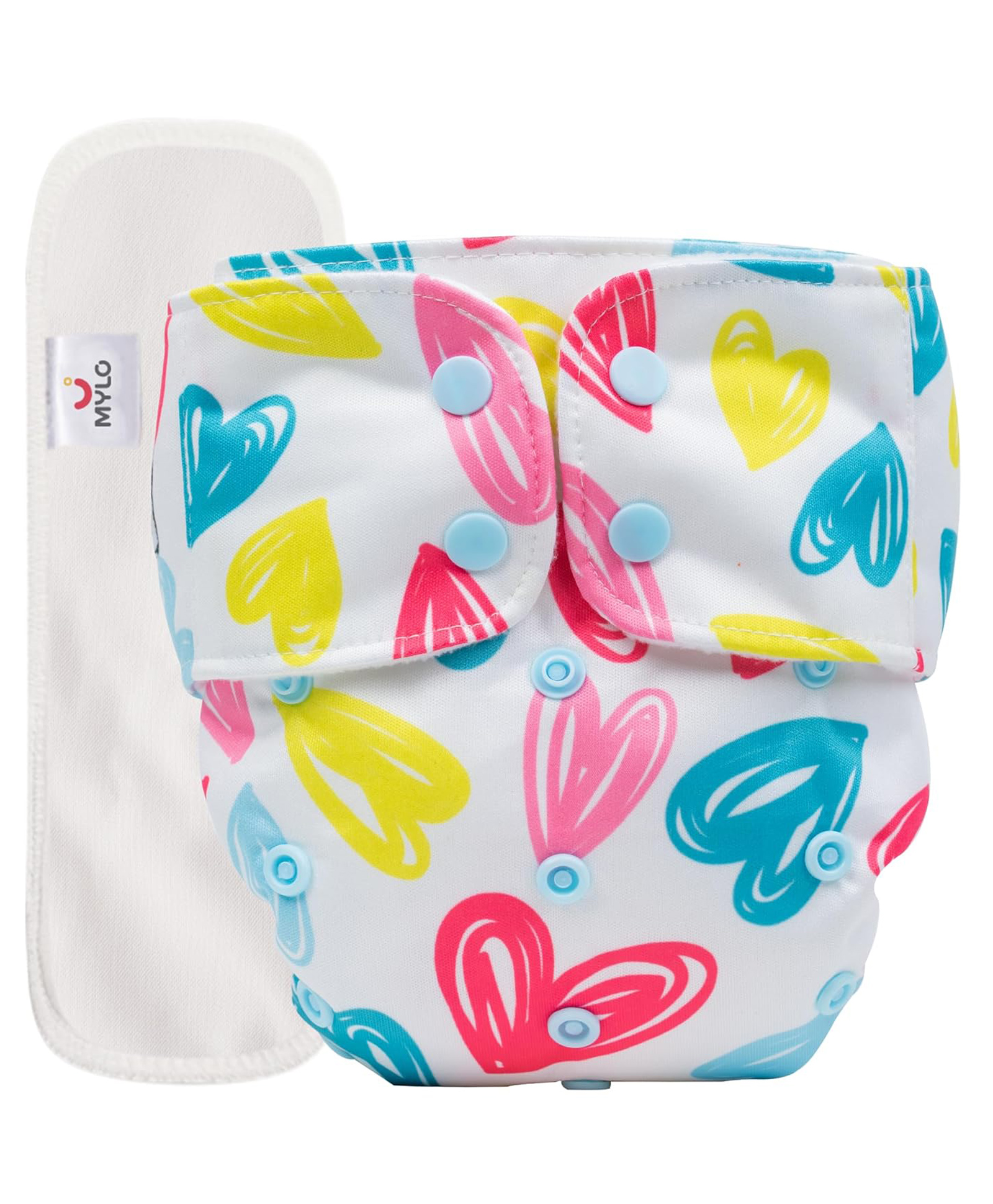 Mylo Baby Freesize Adjustable Cloth Diapers with 1 Free Insert Oeko Tex Certified Pack of 1 Heart Doodle Print - Multicolour-image-35