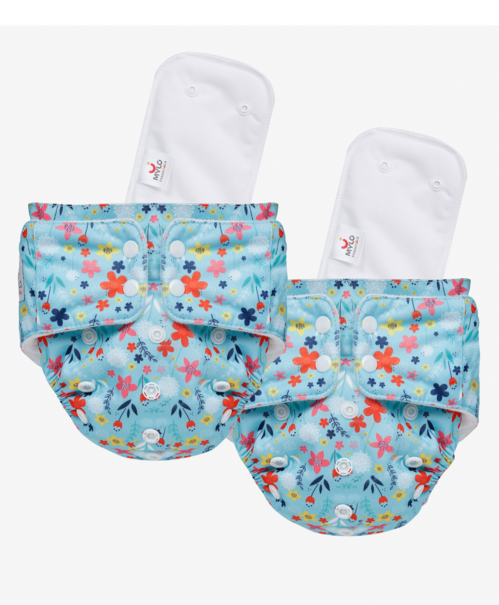 Mylo Baby Freesize Adjustable Cloth Diapers with 2 Free Insert Oeko Tex Certified Pack of 2 Floral Print - Multicolour-image-32