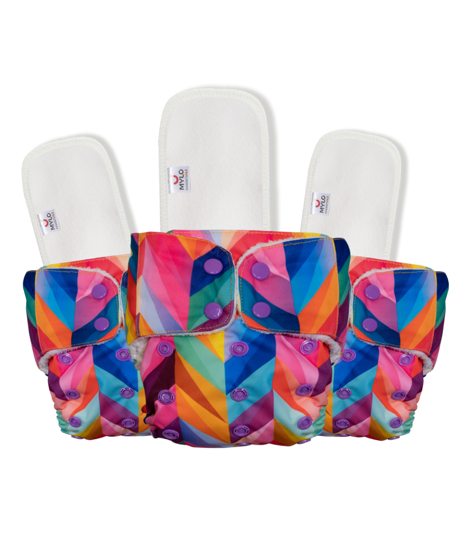 Mylo Baby Freesize Adjustable Cloth Diapers with 3 Free Insert Oeko Tex Certified Pack of 3 Rainbow Print - Multicolour-picture-8