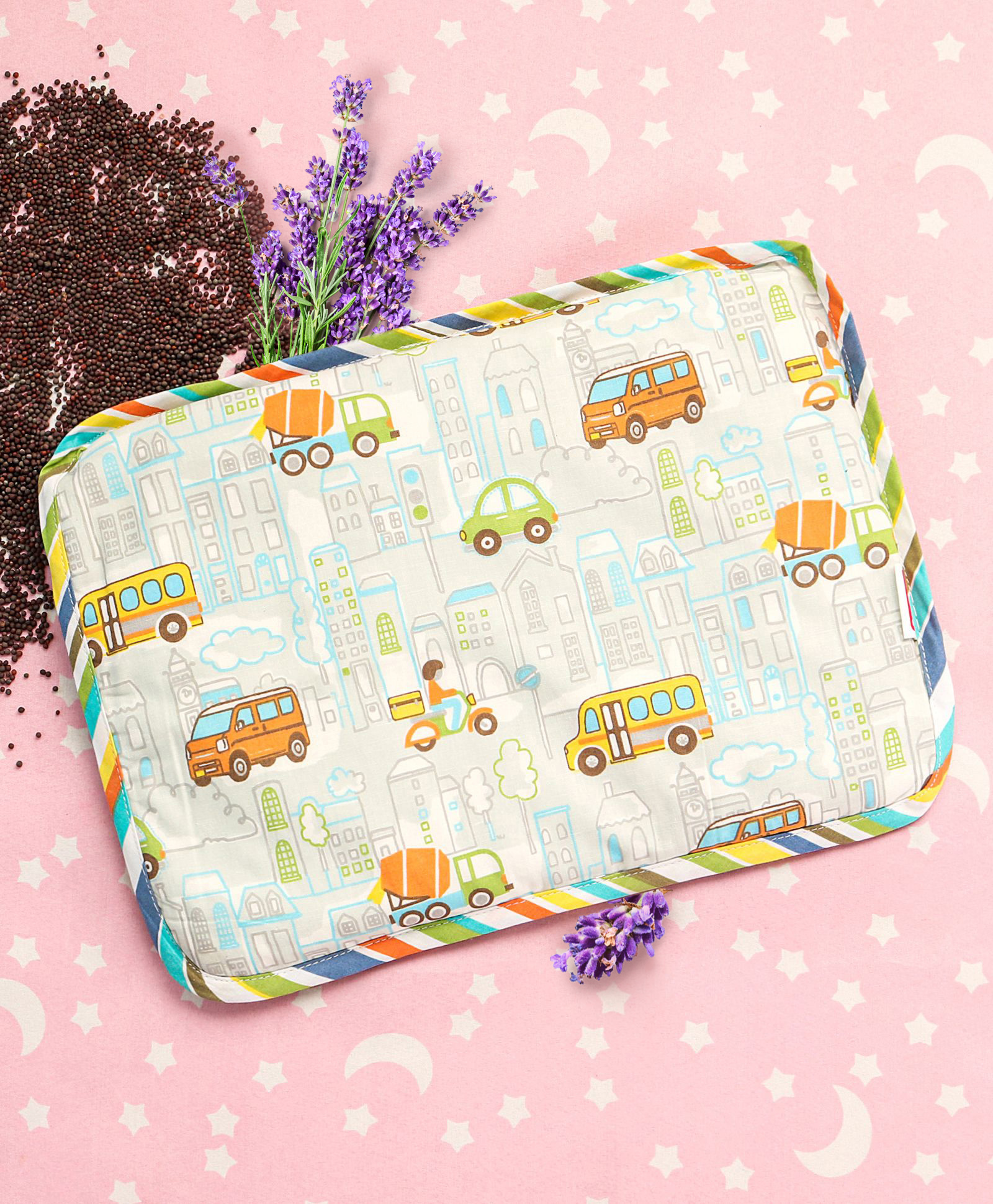 Babyhug Mustard Seed Filling Pillow Rectangle Shape Transport Print with Lavender - Blue-image-24