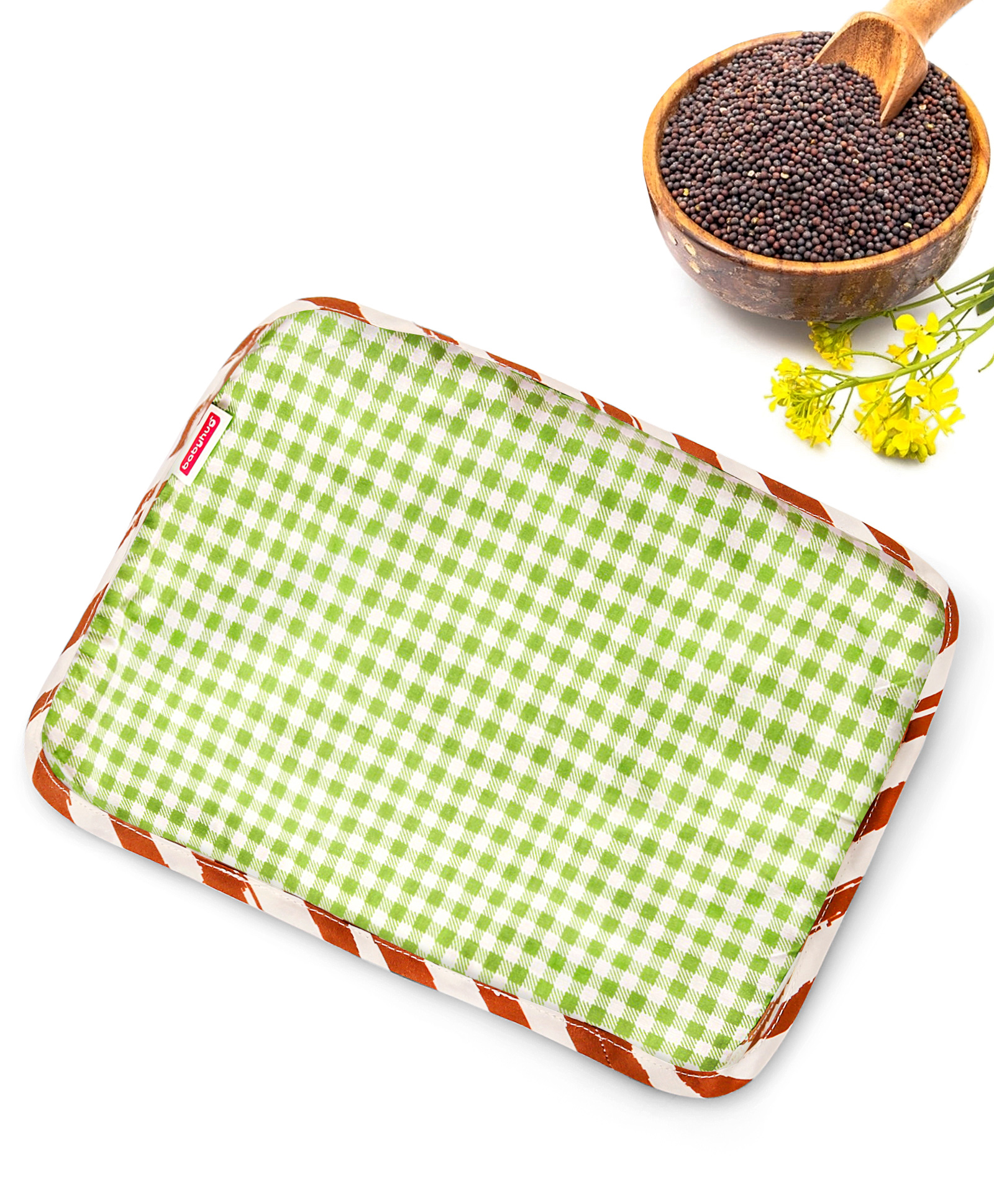 Babyhug Head Shaping Mustard Seed Rai Pillow With Lavender Essential Oil Checks Print - Green-image-27