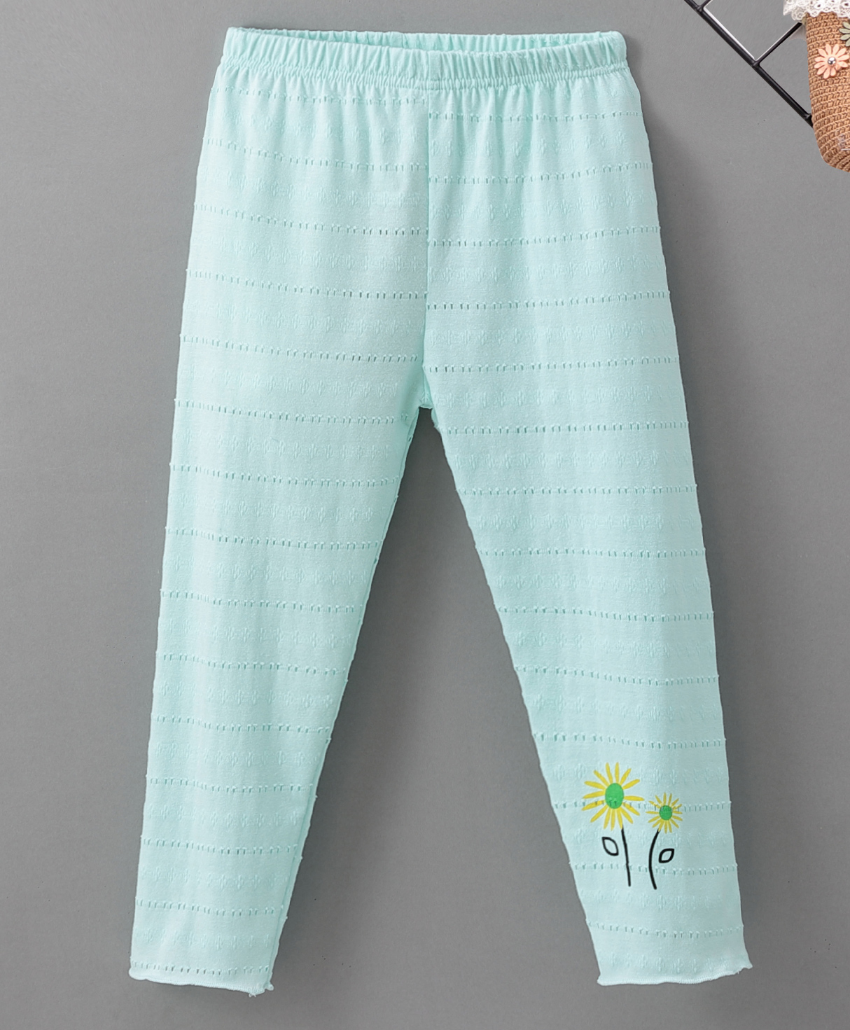 Kookie Kids Full Length Cotton Lycra Leggings Flower Print - Green-picture-10