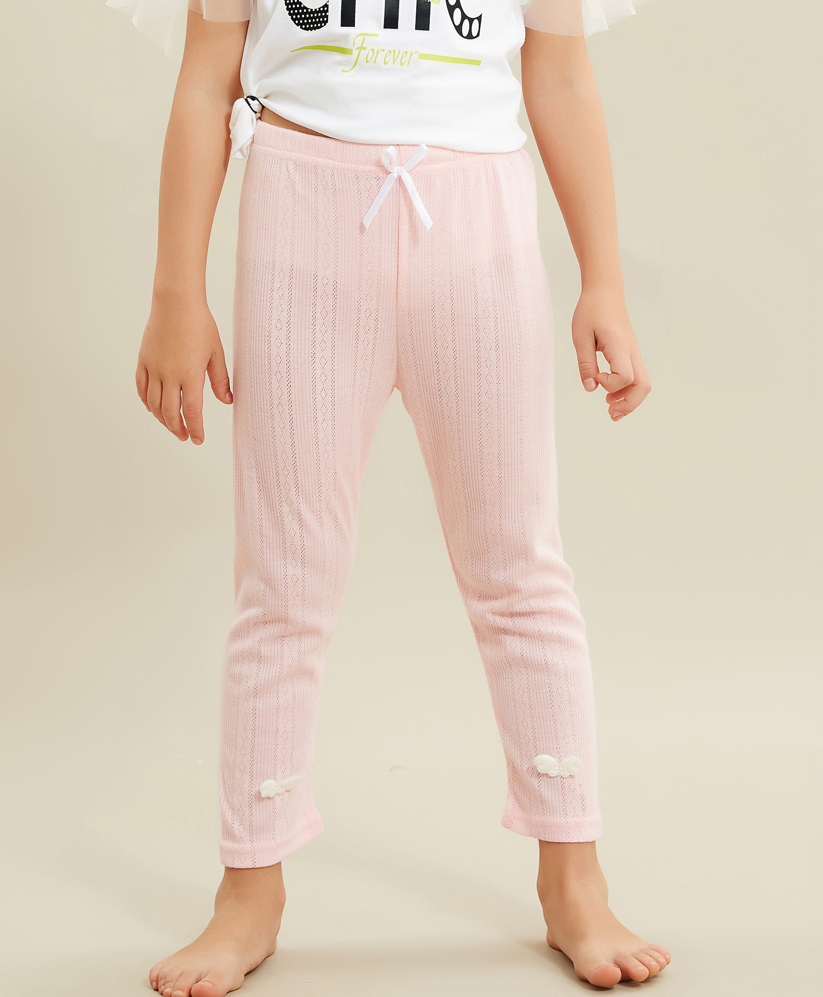 Kookie Kids Full Length Cotton Lycra Leggings With Bow Applique - Pink-image-11