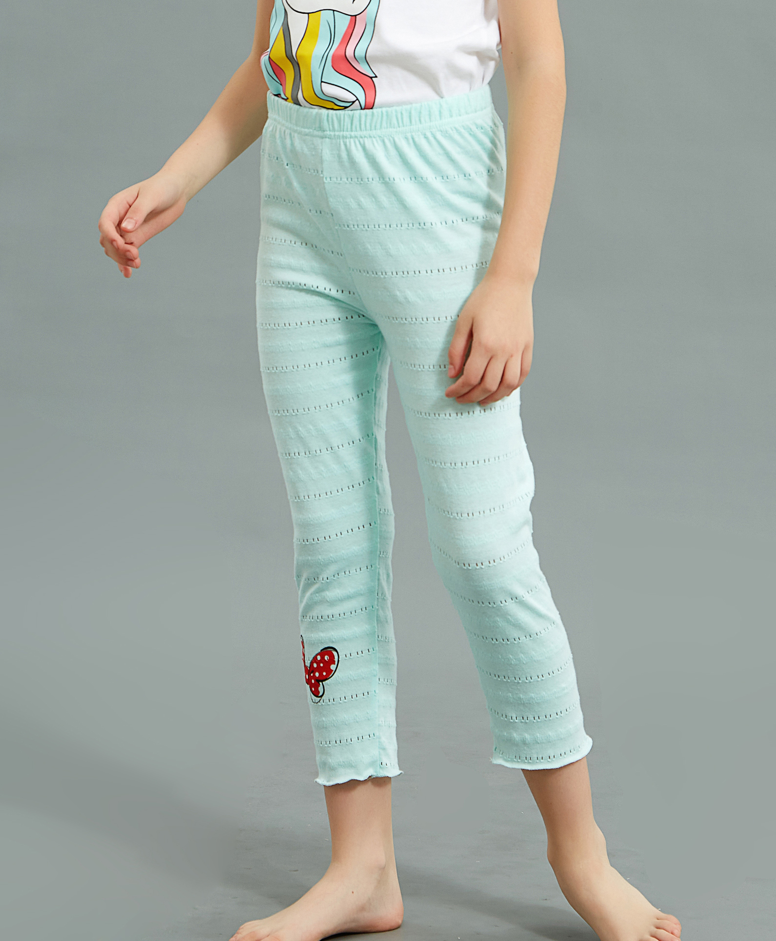 Kookie Kids Ankle Length Cotton Lycra Leggings Bow Print - Green-picture-28